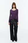 Lightweight Wide U-Neck Fitted Long-Sleeve Tee Purple