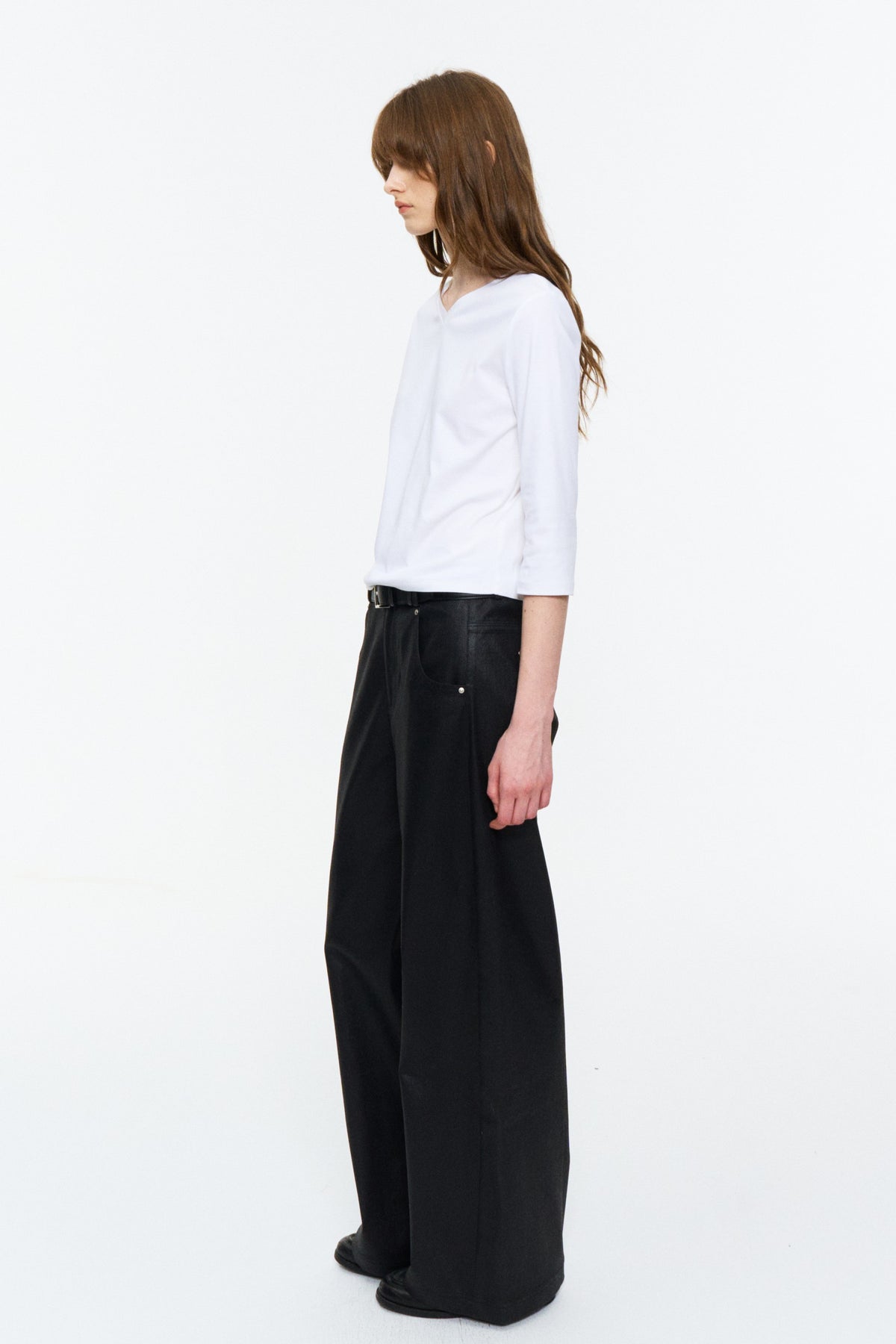 Low-Rise Coated Straight Pants Black
