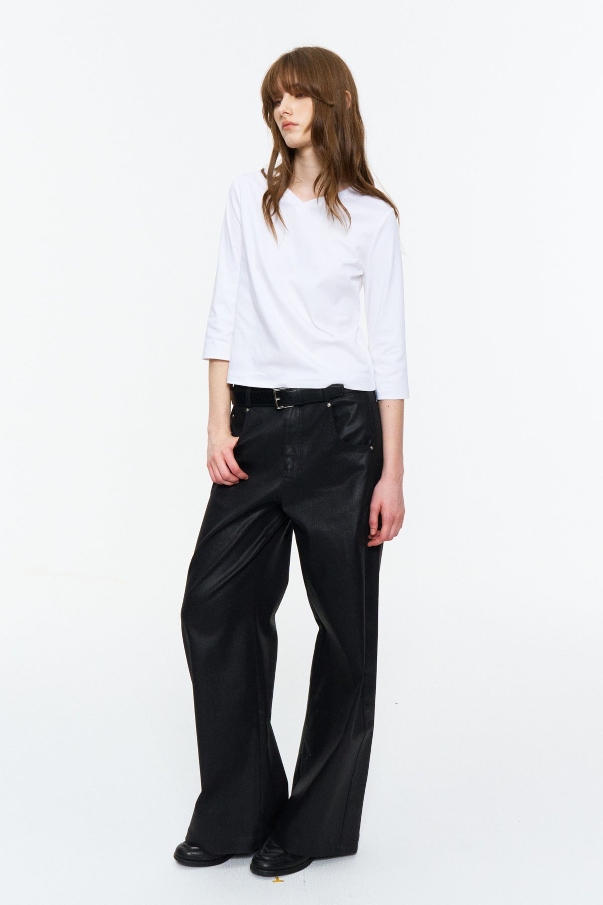 Low-Rise Coated Straight Pants Black