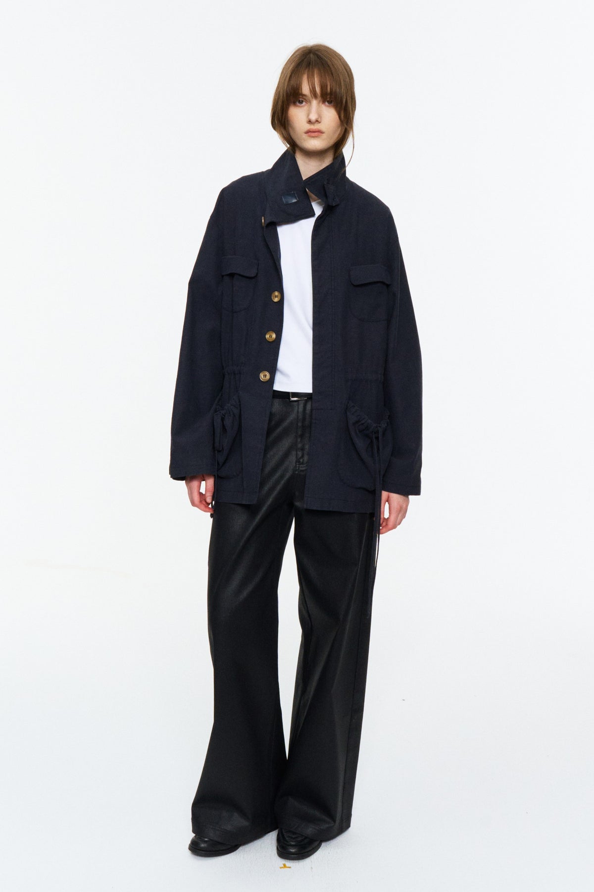 Low-Rise Coated Straight Pants Black