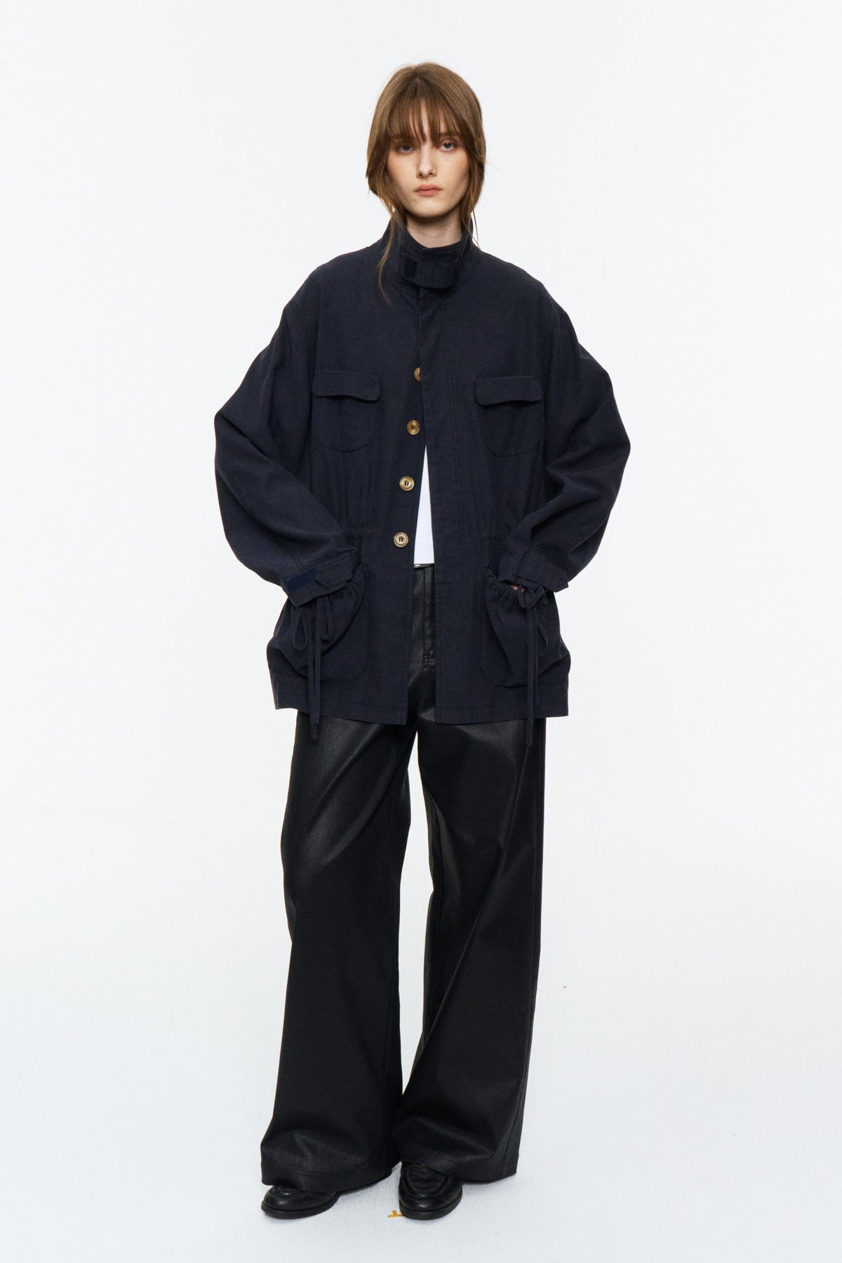 Low-Rise Coated Straight Pants Black