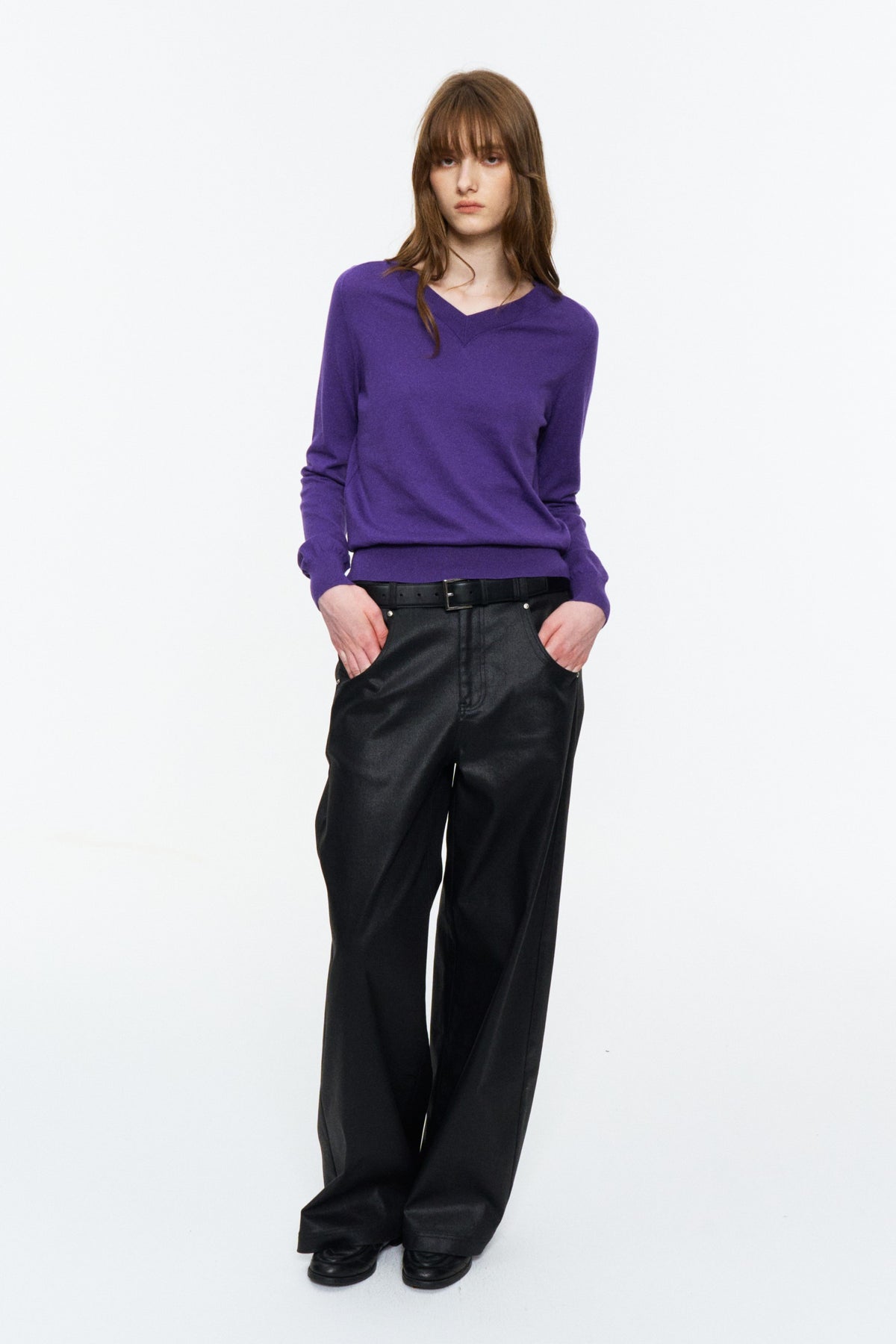 Low-Rise Coated Straight Pants Black