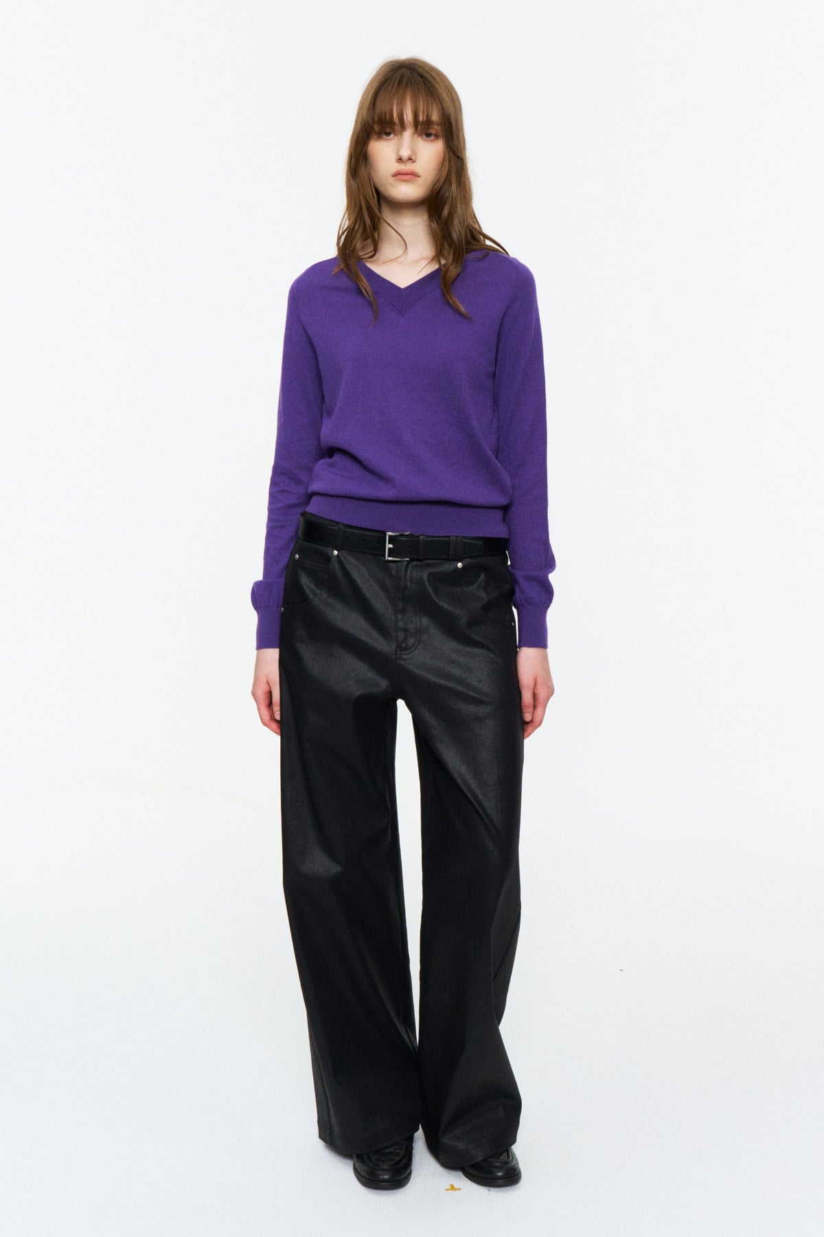 Low-Rise Coated Straight Pants Black