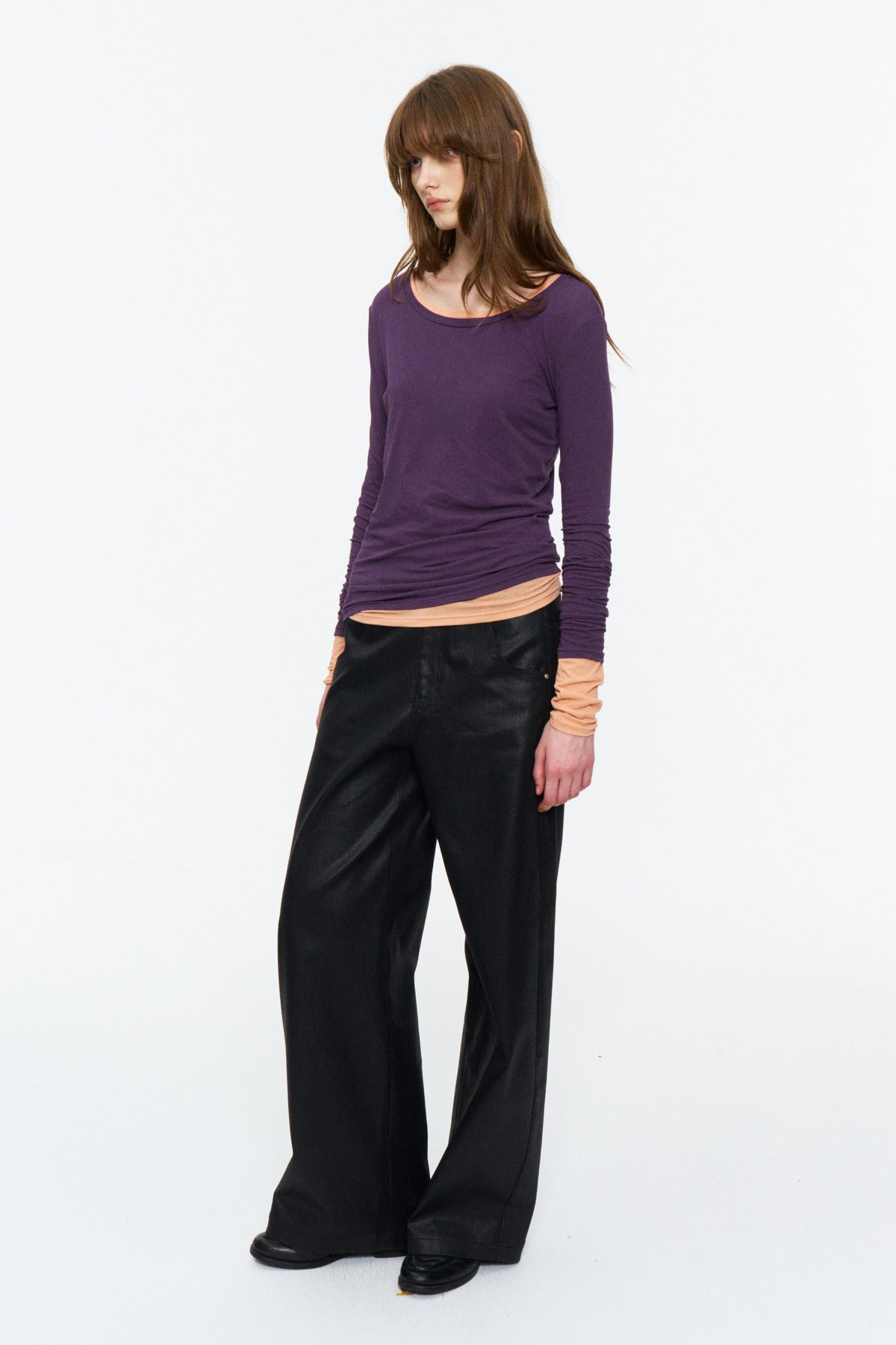 Lightweight Wide U-Neck Fitted Long-Sleeve Tee Purple