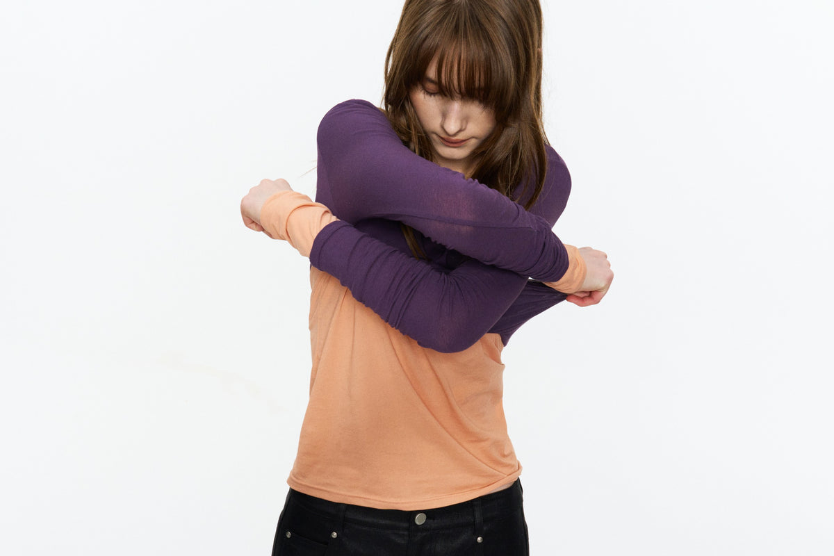 Lightweight Wide U-Neck Fitted Long-Sleeve Tee Purple