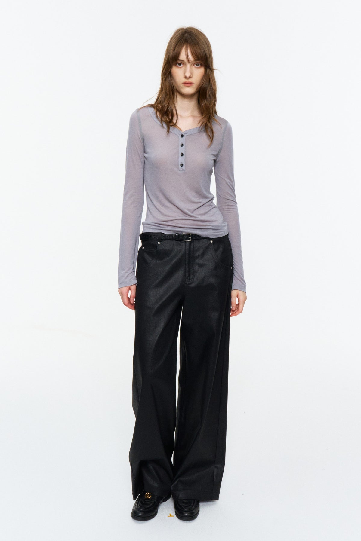Low-Rise Coated Straight Pants Black