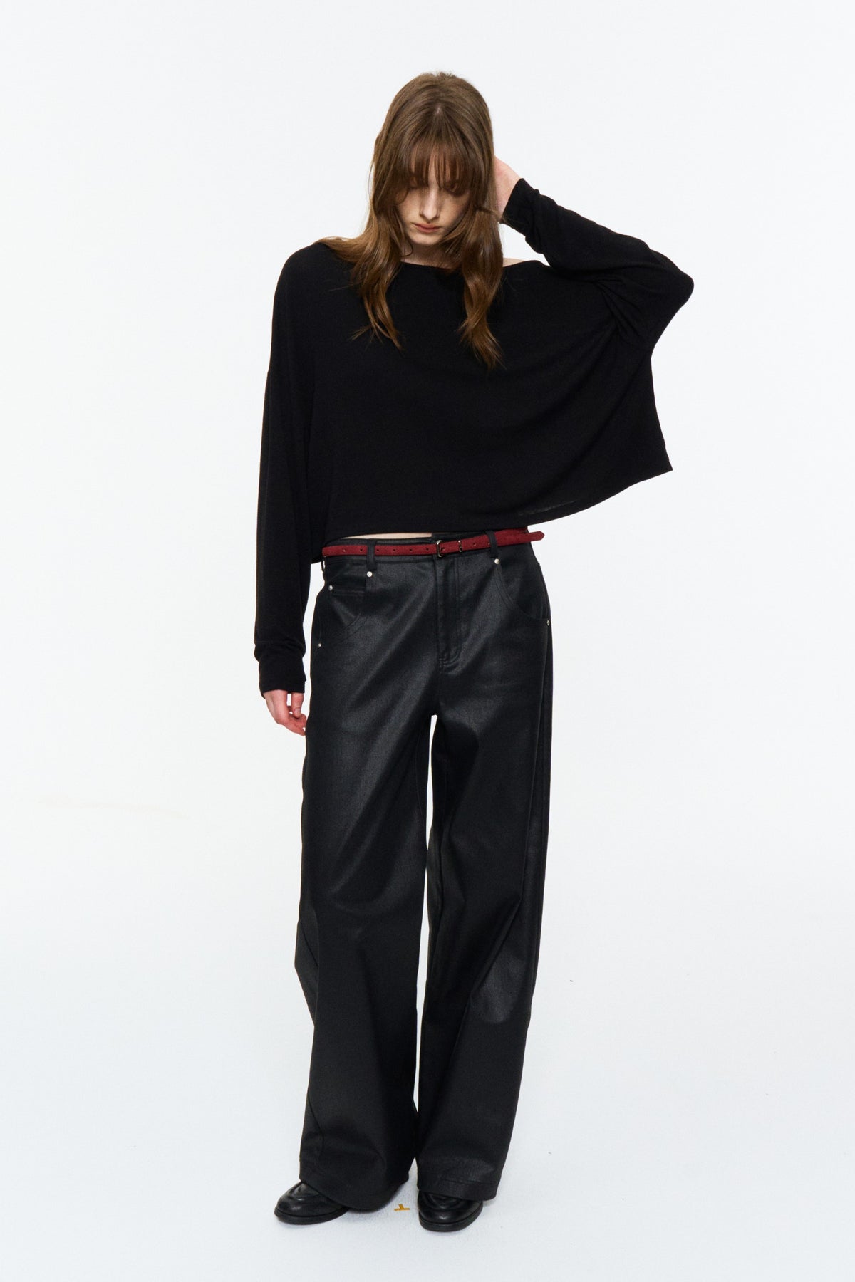 Low-Rise Coated Straight Pants Black