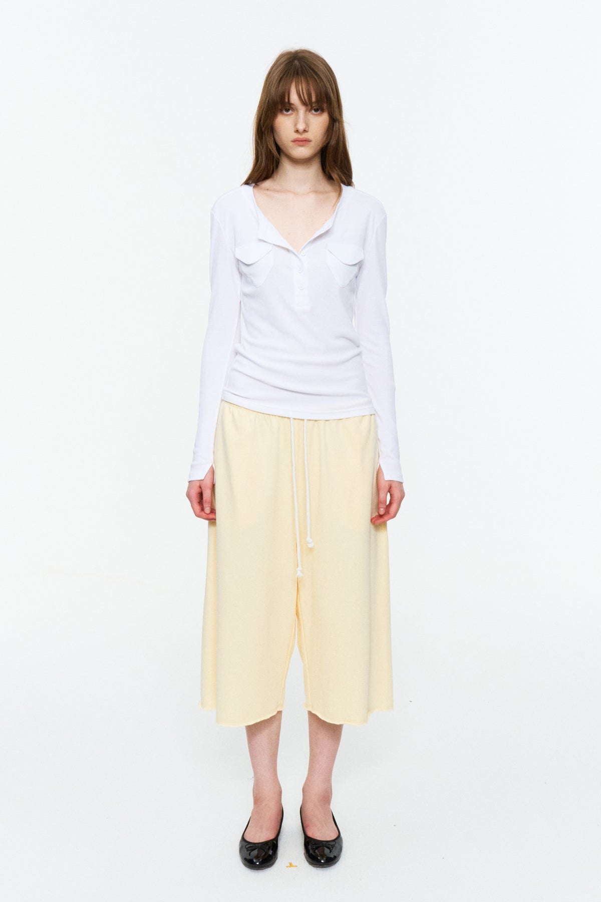 Drawstring Cropped Wide-Leg Sweatpants Light Yellow