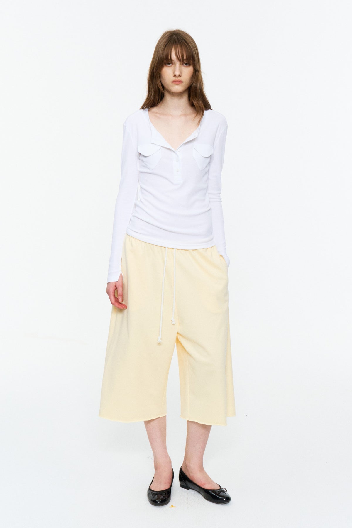 Drawstring Cropped Wide-Leg Sweatpants Light Yellow