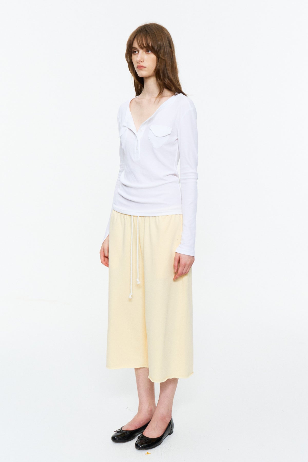Drawstring Cropped Wide-Leg Sweatpants Light Yellow