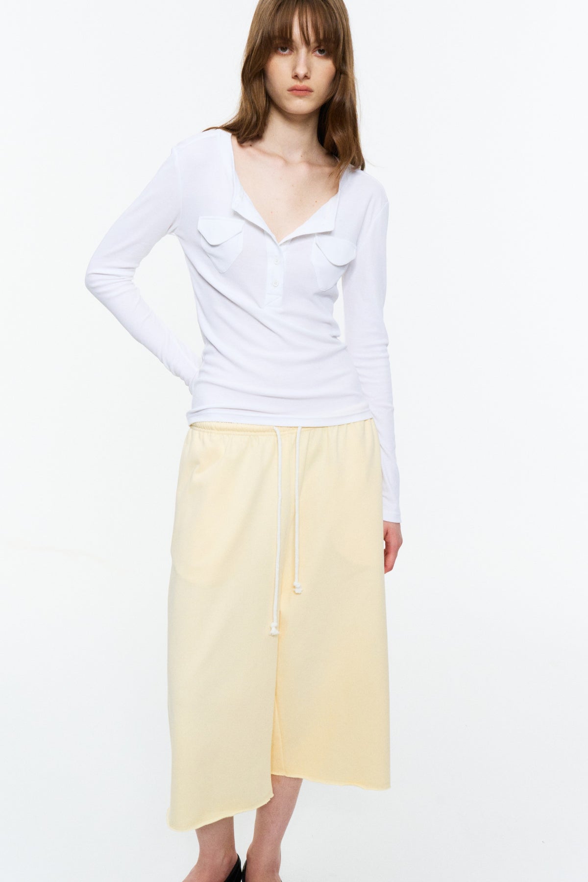 Drawstring Cropped Wide-Leg Sweatpants Light Yellow