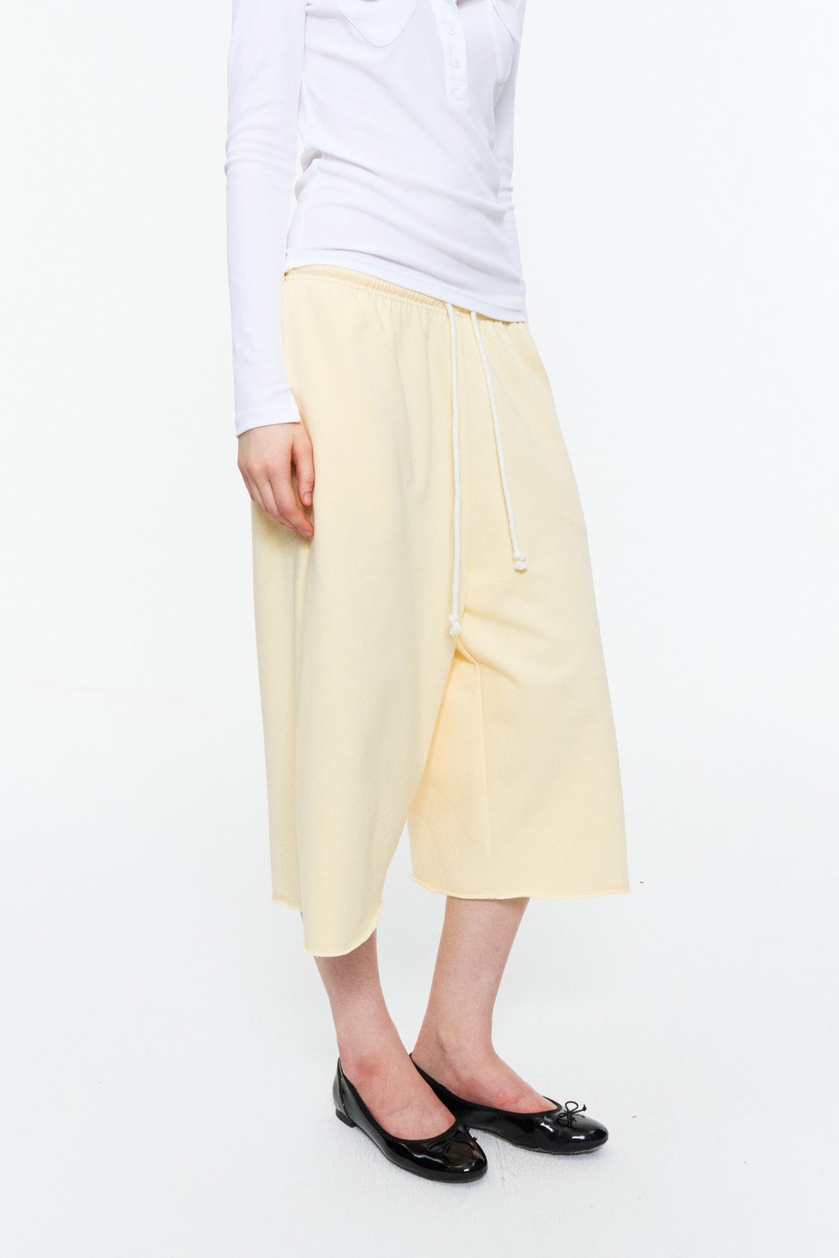 Drawstring Cropped Wide-Leg Sweatpants Light Yellow