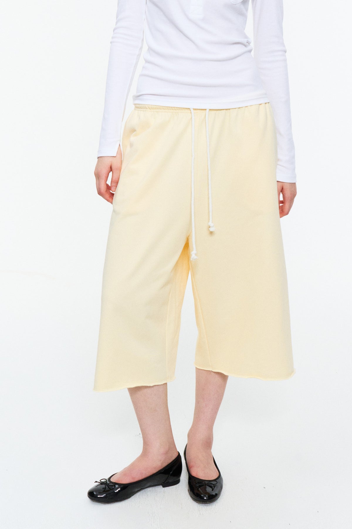 Drawstring Cropped Wide-Leg Sweatpants Light Yellow