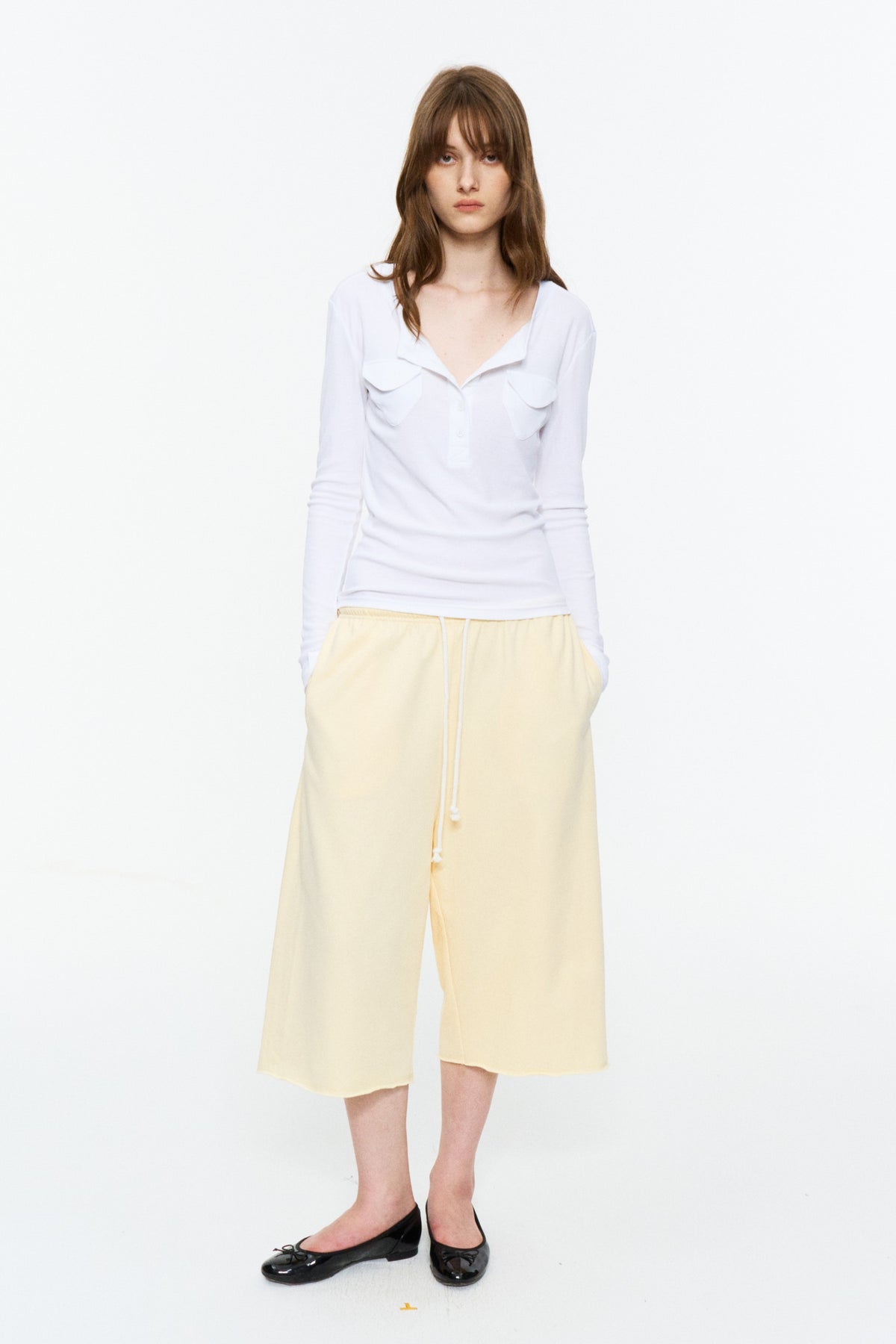 Patch-Pocket Henley Long-Sleeve Tee Cloud White