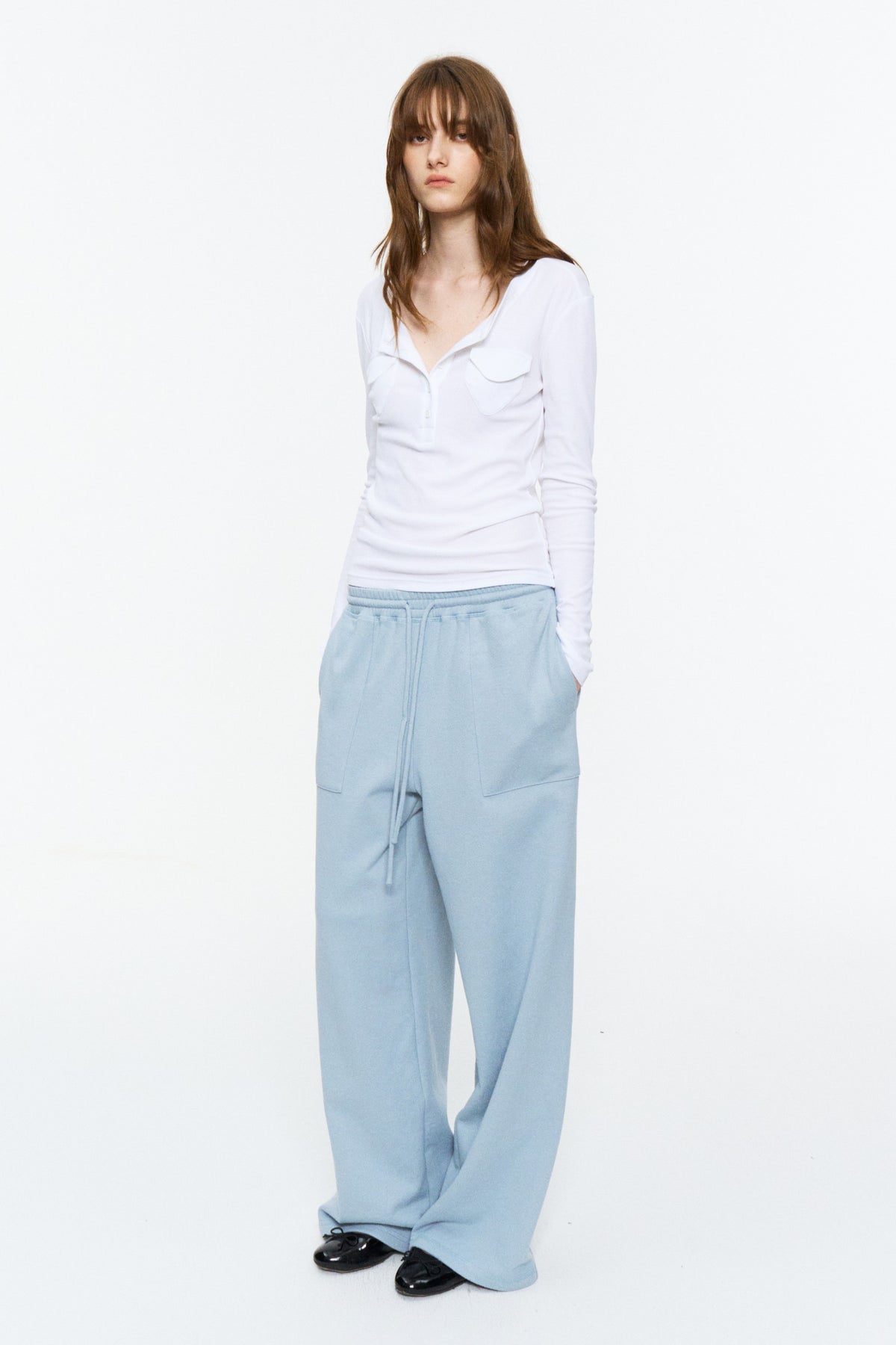 Elastic-Waist Long Sweatpants Frost Blue