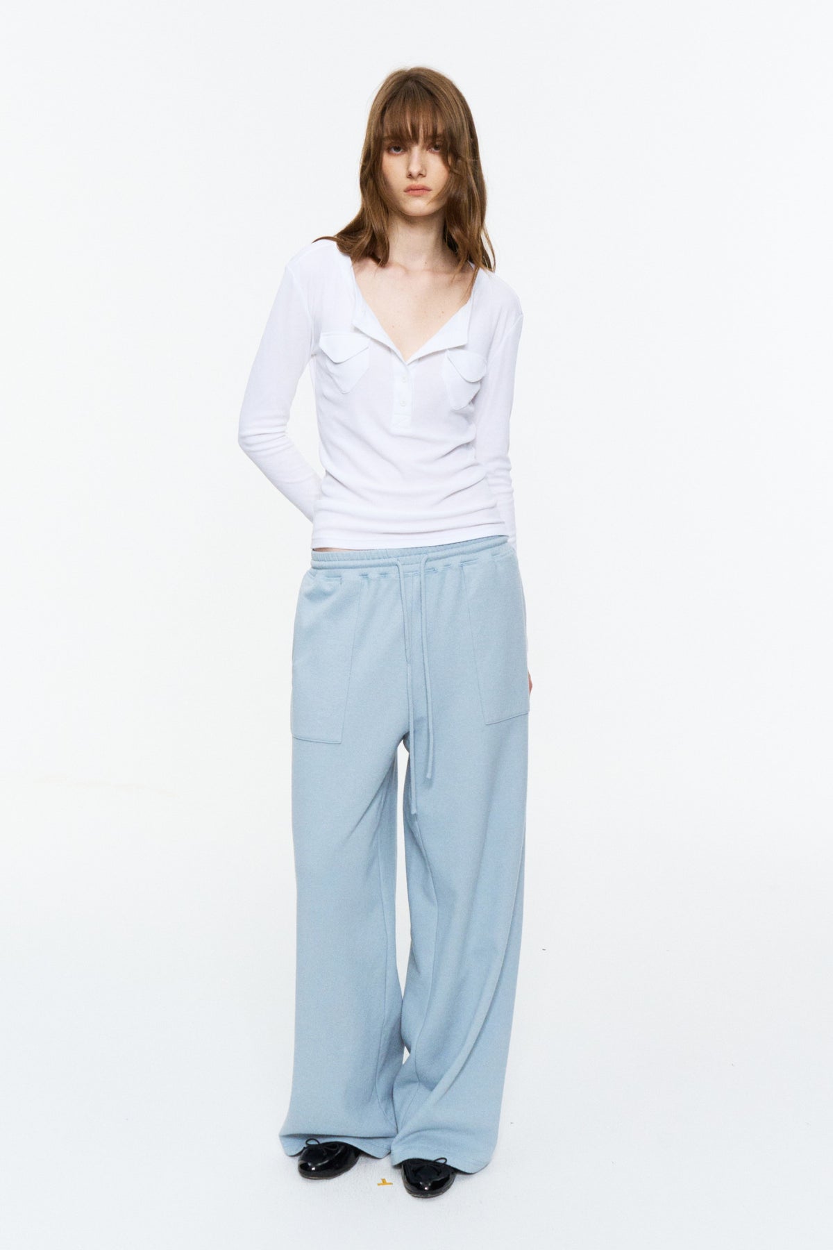 Patch-Pocket Henley Long-Sleeve Tee Cloud White