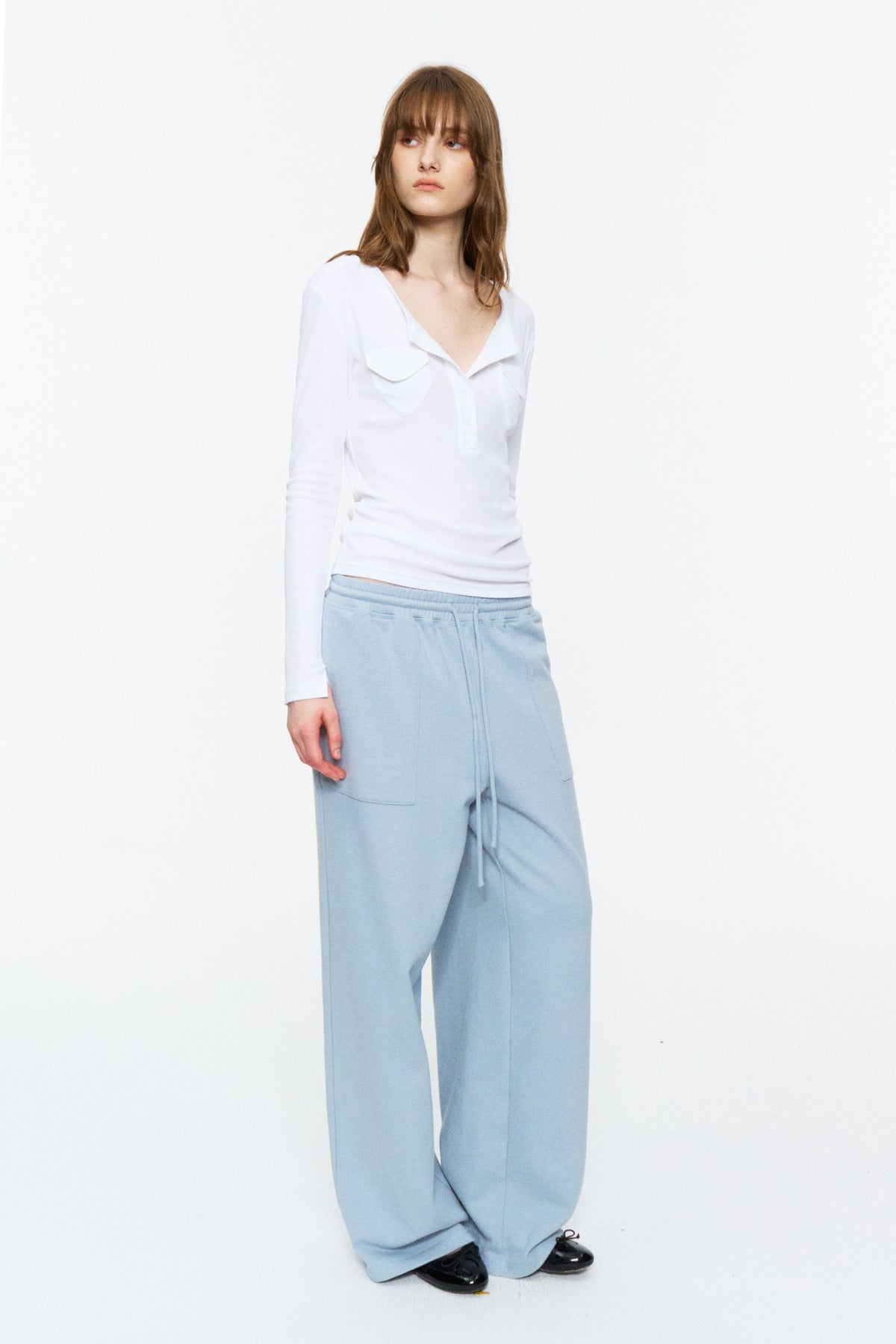 Patch-Pocket Henley Long-Sleeve Tee Cloud White