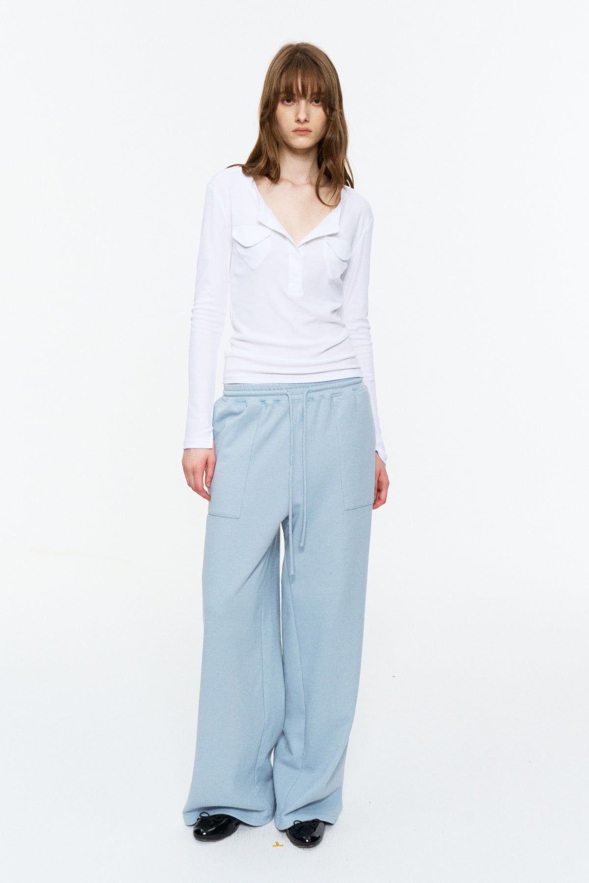 Patch-Pocket Henley Long-Sleeve Tee Cloud White