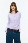 Patch-Pocket Henley Long-Sleeve Tee Light Lilac