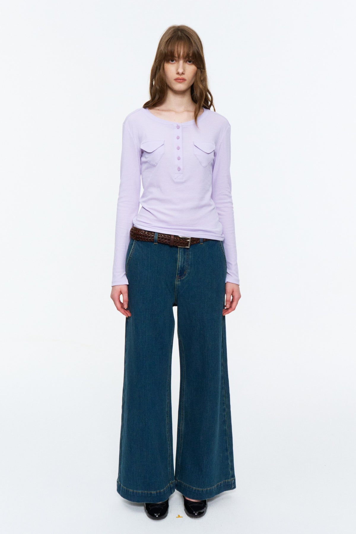 Patch-Pocket Henley Long-Sleeve Tee Light Lilac