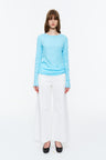 Crinkled Raw-Edge Long-Sleeve Tee Sky Blue