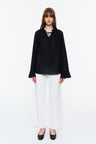 Lyocell-Ramie Tie-Neck Shirt Black