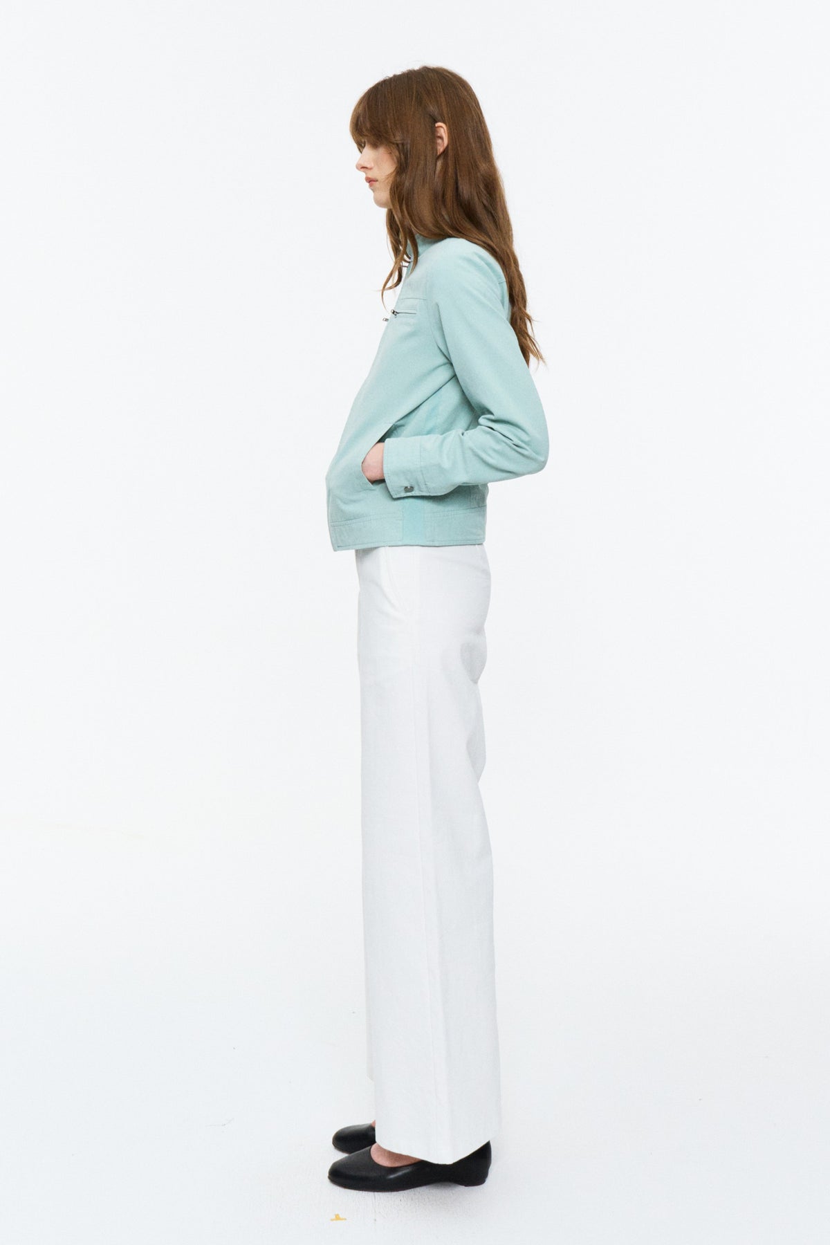 Cropped Stand-Collar Moto Jacket Spring Green