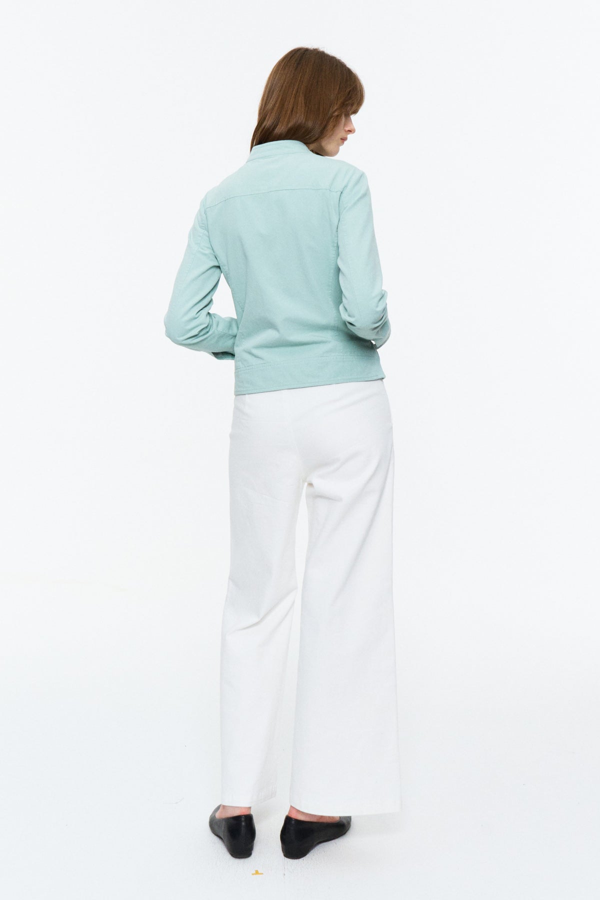 Cropped Stand-Collar Moto Jacket Spring Green