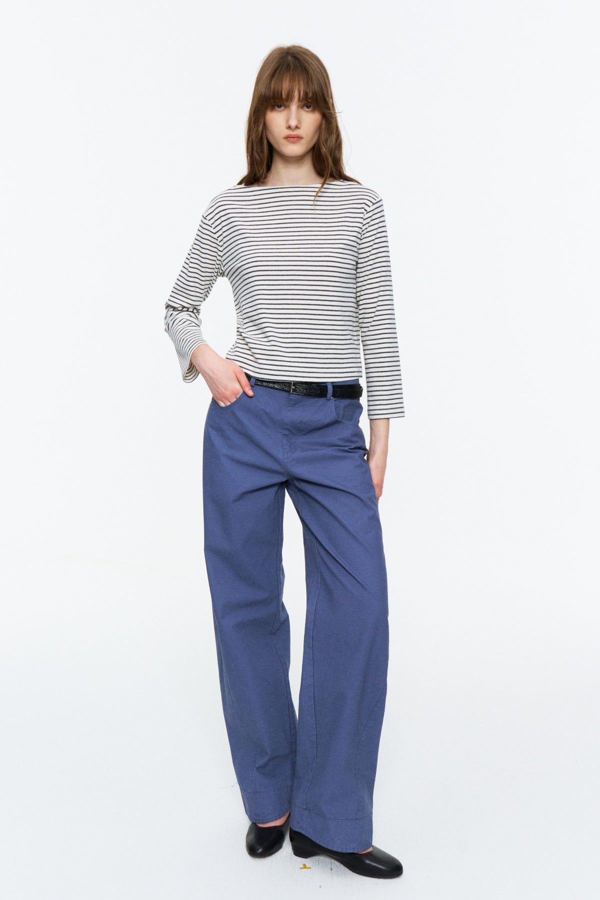 Low-Rise Washed Straight Utility Pants French Workwear Blue