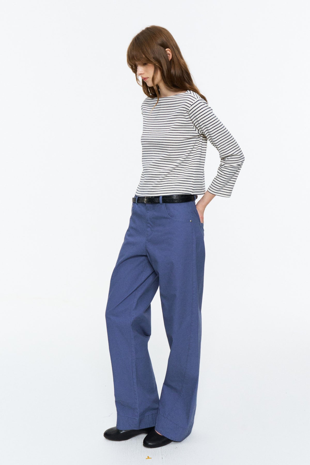 Low-Rise Washed Straight Utility Pants French Workwear Blue