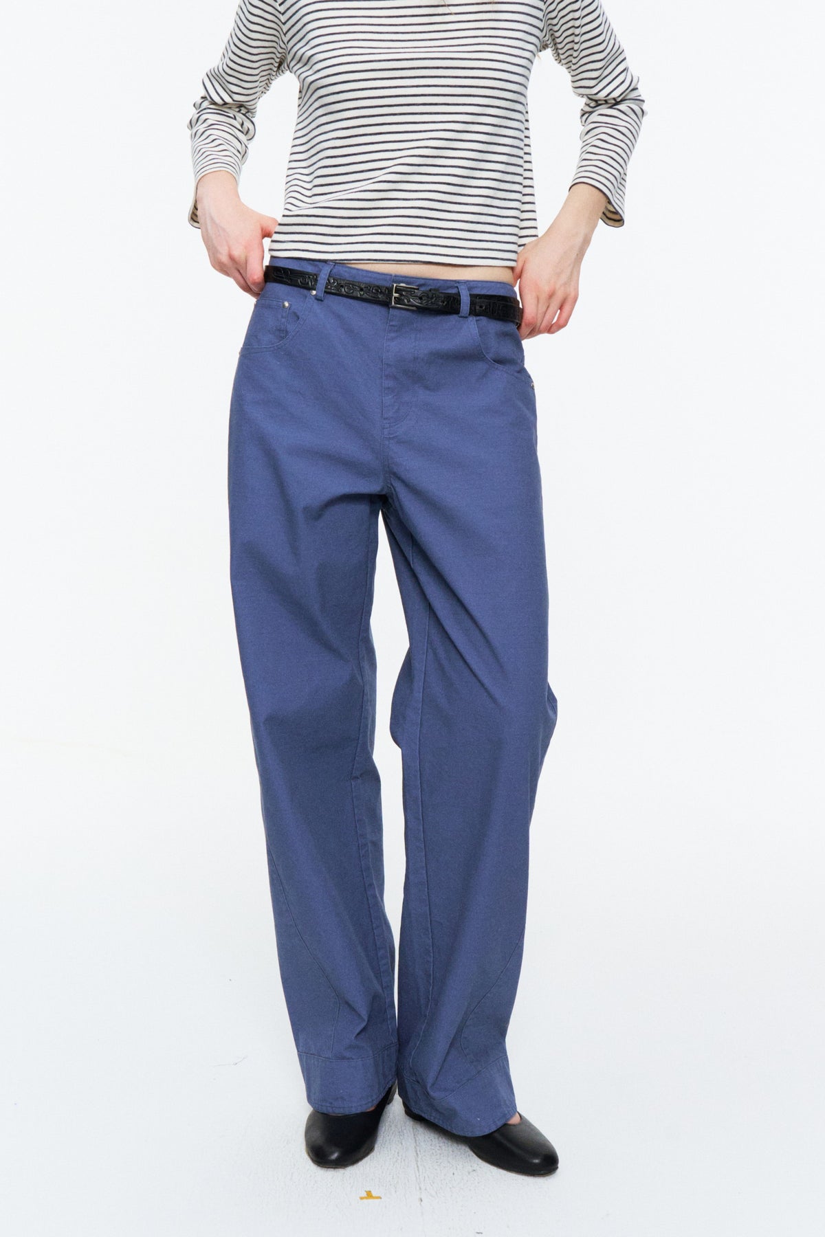 Low-Rise Washed Straight Utility Pants French Workwear Blue