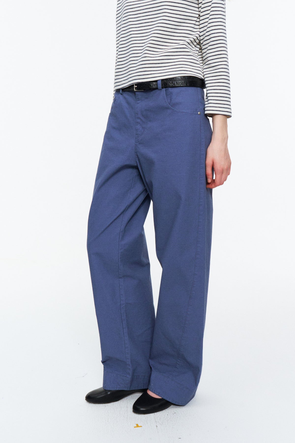 Low-Rise Washed Straight Utility Pants French Workwear Blue
