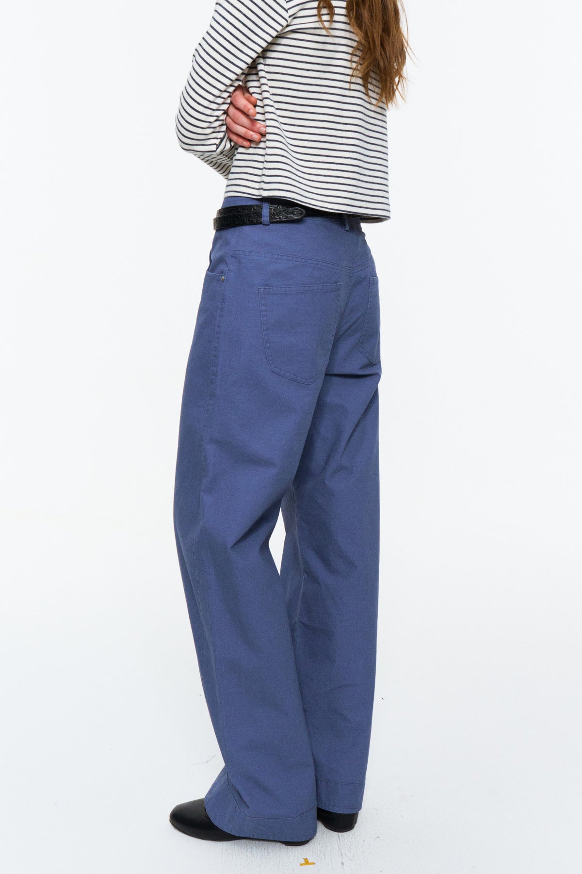 Low-Rise Washed Straight Utility Pants French Workwear Blue