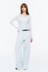 Mid-Low Rise Pleated Curved-Leg Pants Light Blue
