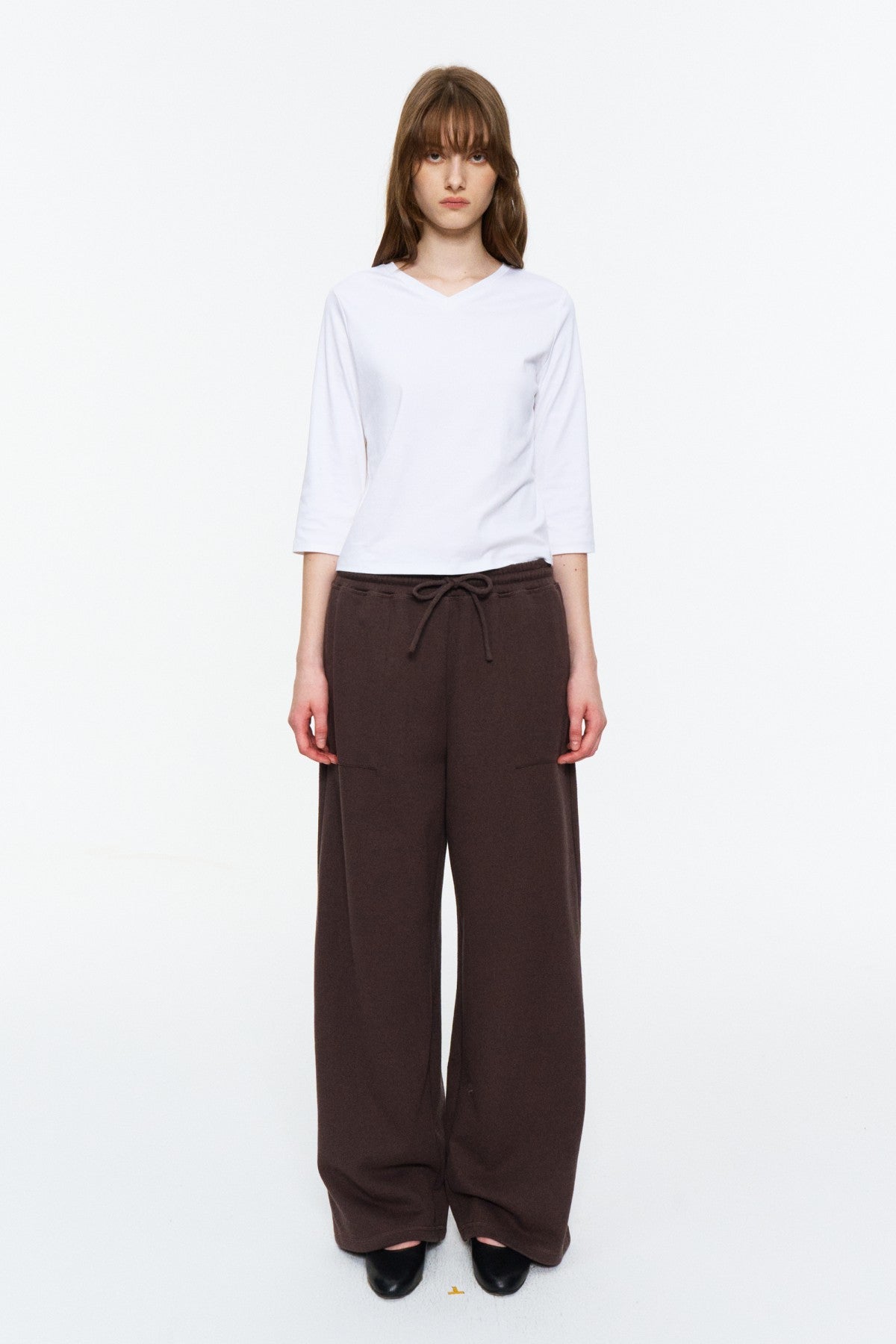 Elastic-Waist Long Sweatpants Deep Brown Purple