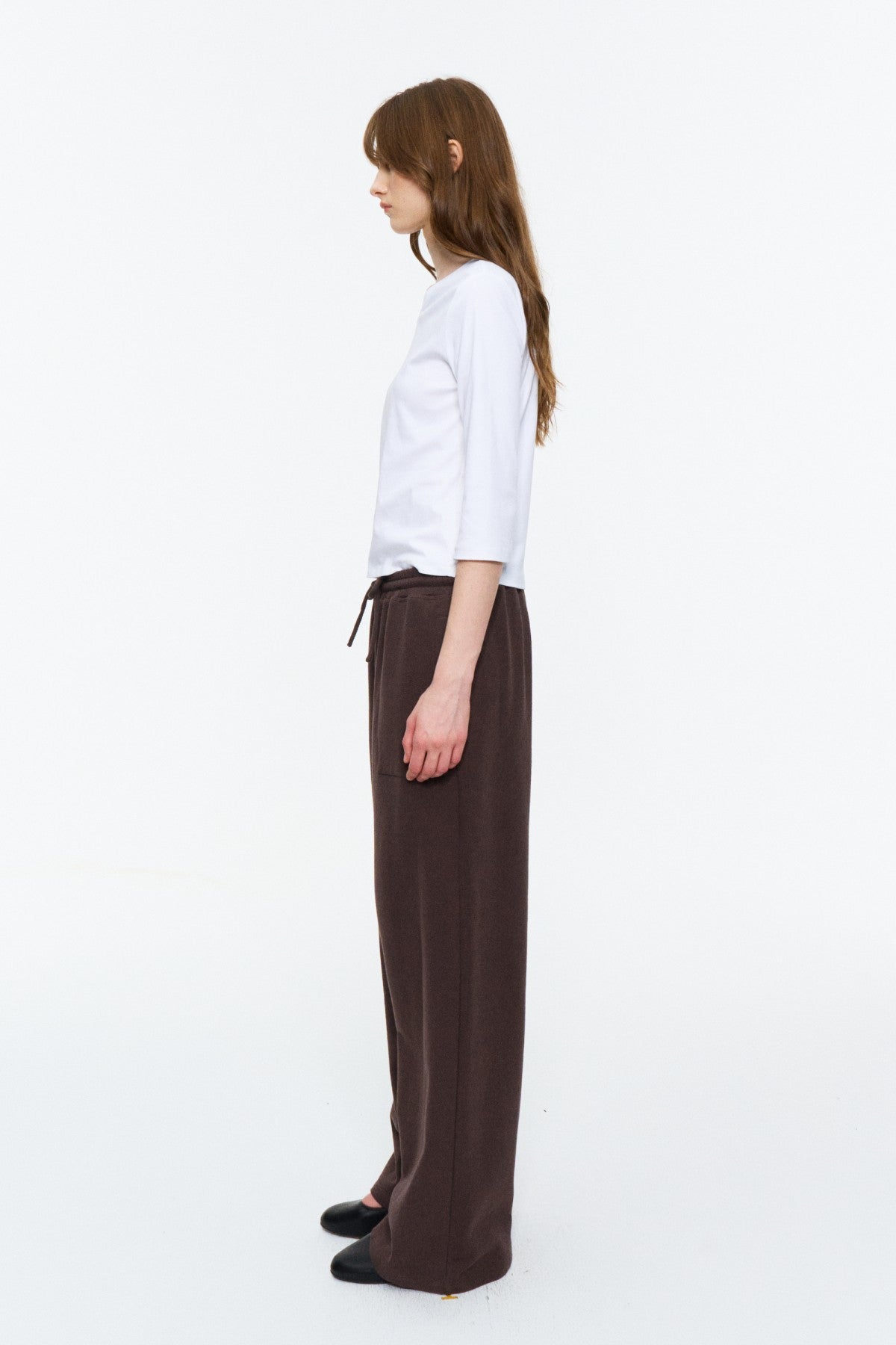 Elastic-Waist Long Sweatpants Deep Brown Purple