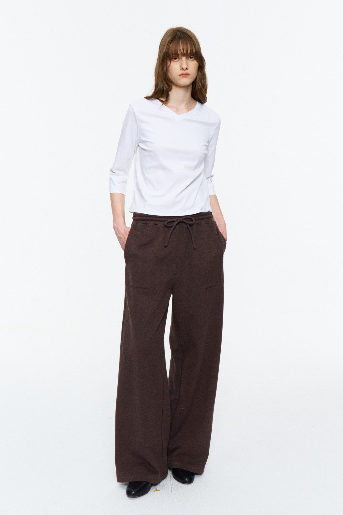 Elastic-Waist Long Sweatpants Deep Brown Purple