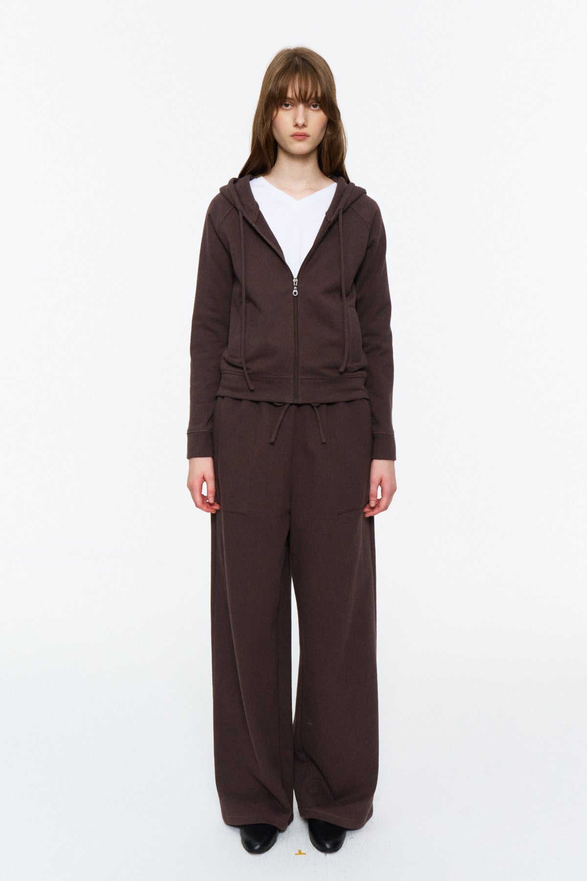 Elastic-Waist Long Sweatpants Deep Brown Purple
