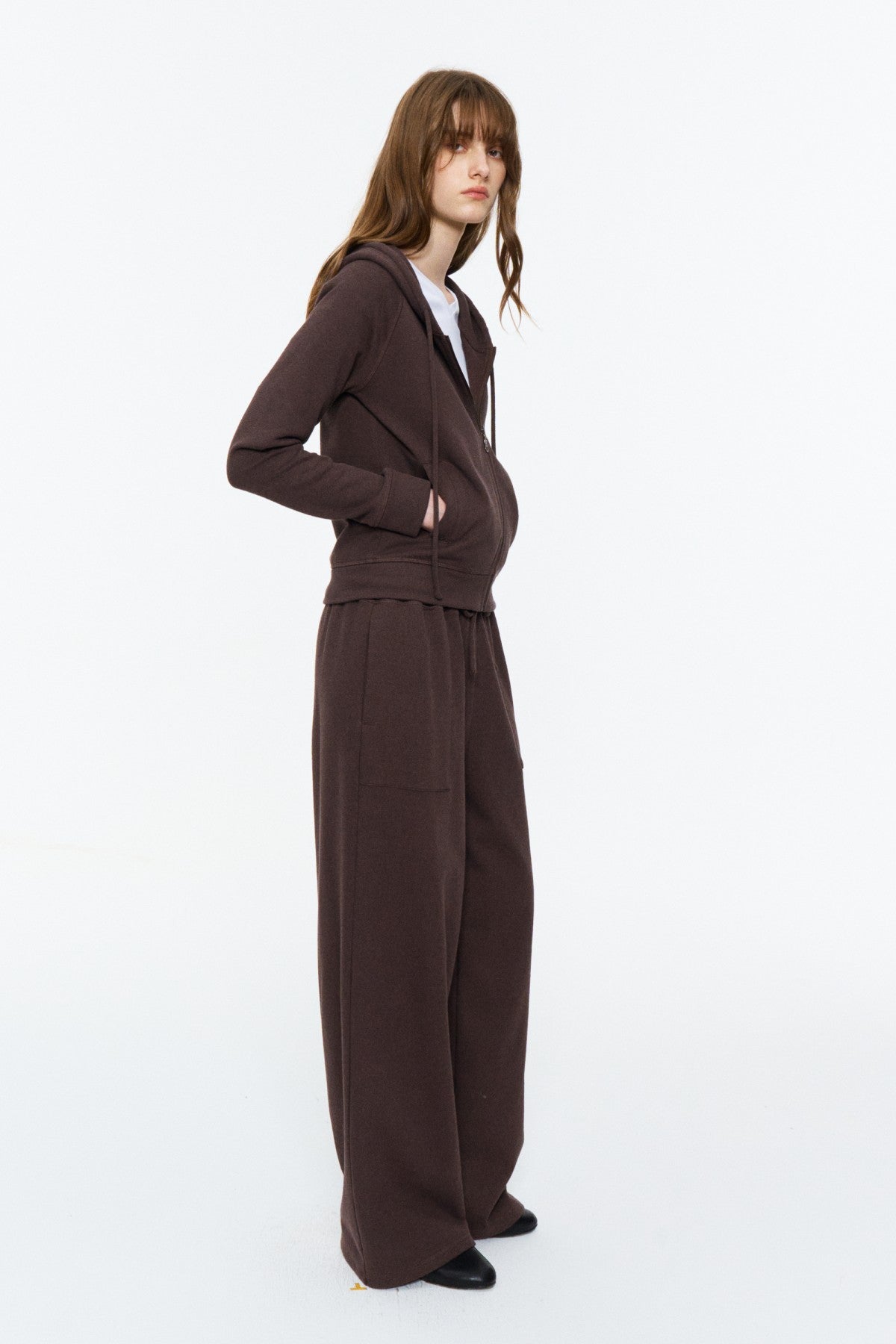 Elastic-Waist Long Sweatpants Deep Brown Purple