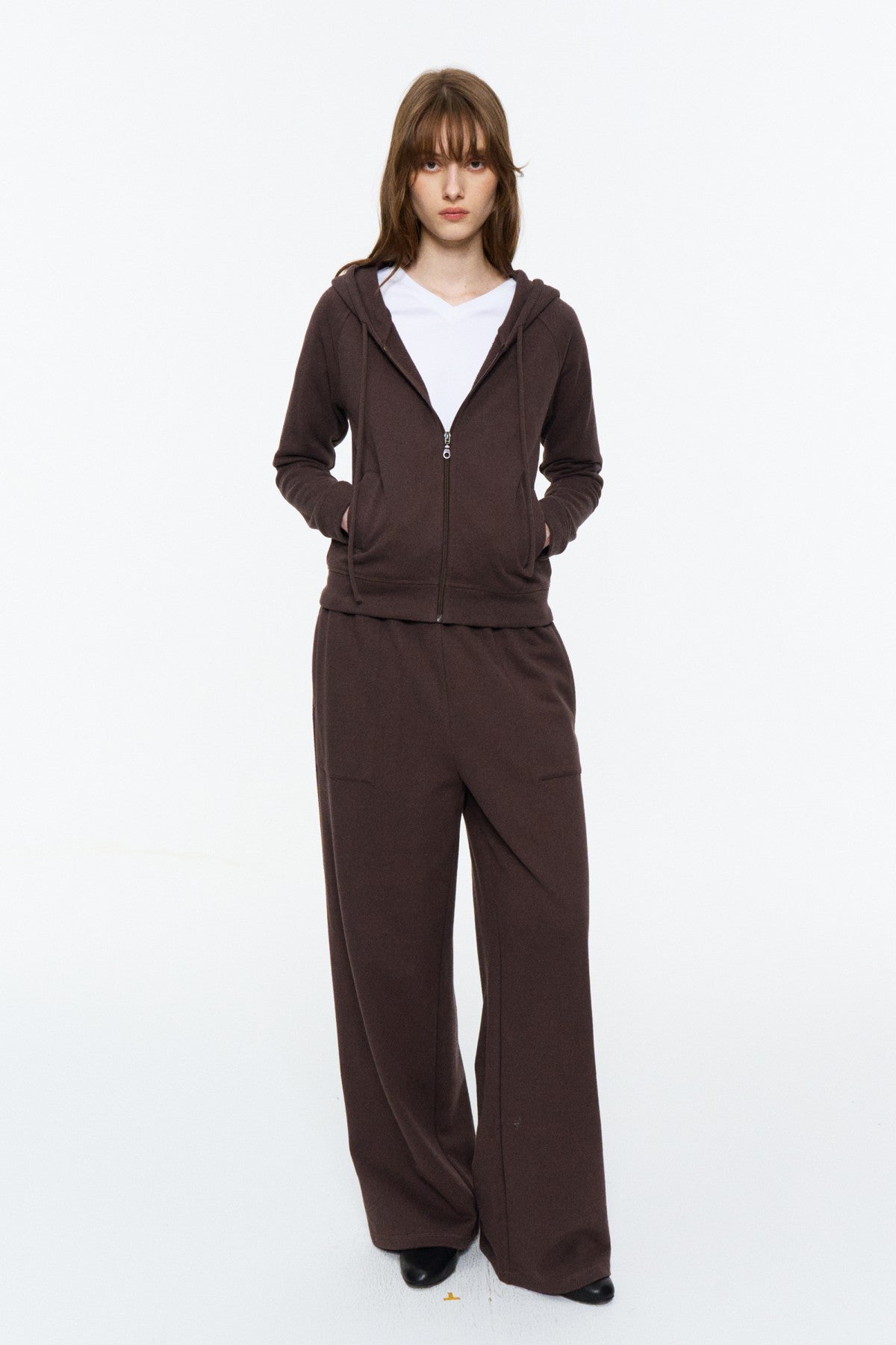 Elastic-Waist Long Sweatpants Deep Brown Purple
