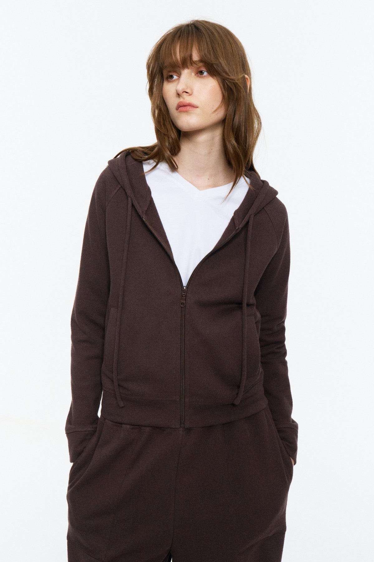 Fitted Zip-Up Sweatshirt Jacket Deep Brown Purple