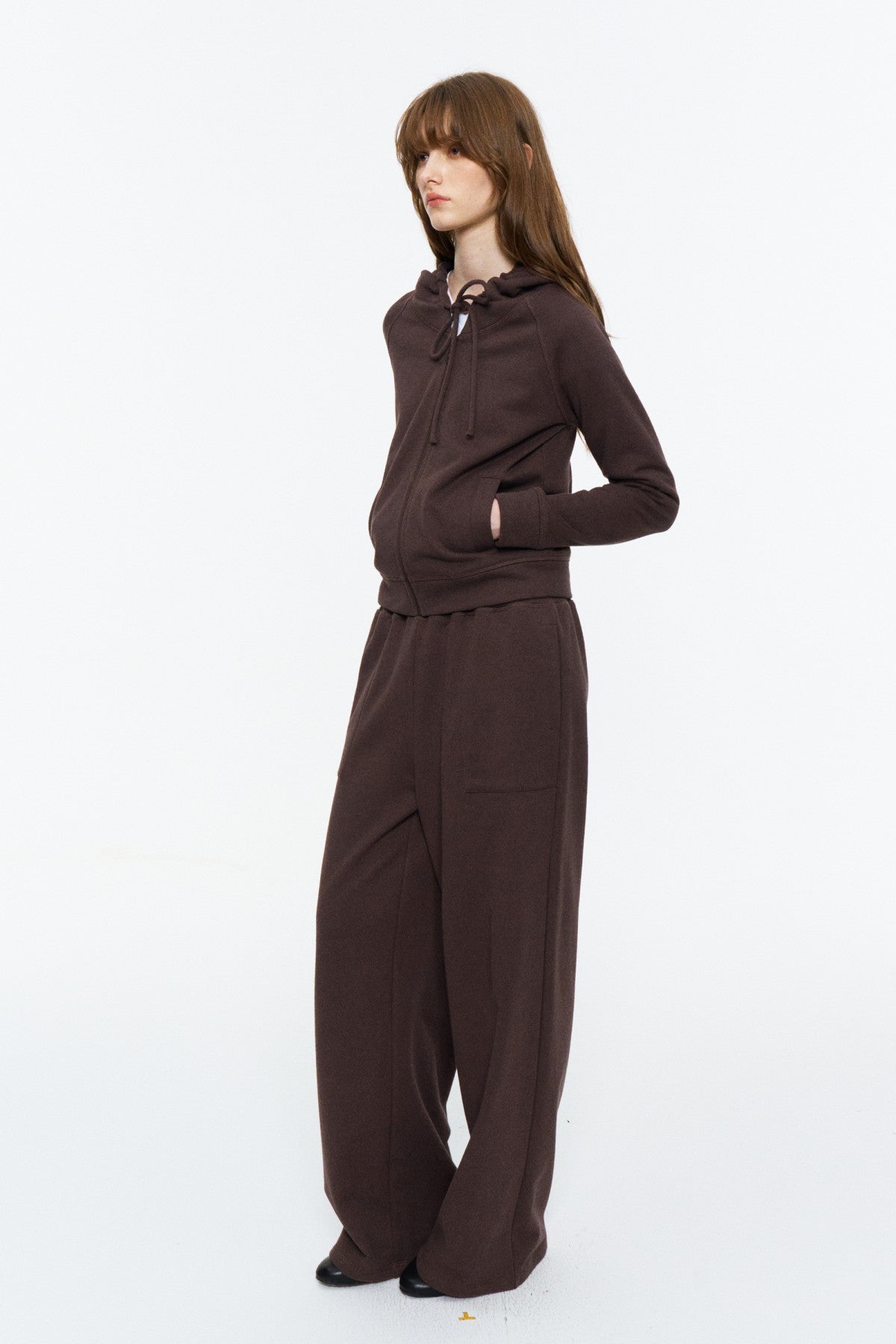 Elastic-Waist Long Sweatpants Deep Brown Purple