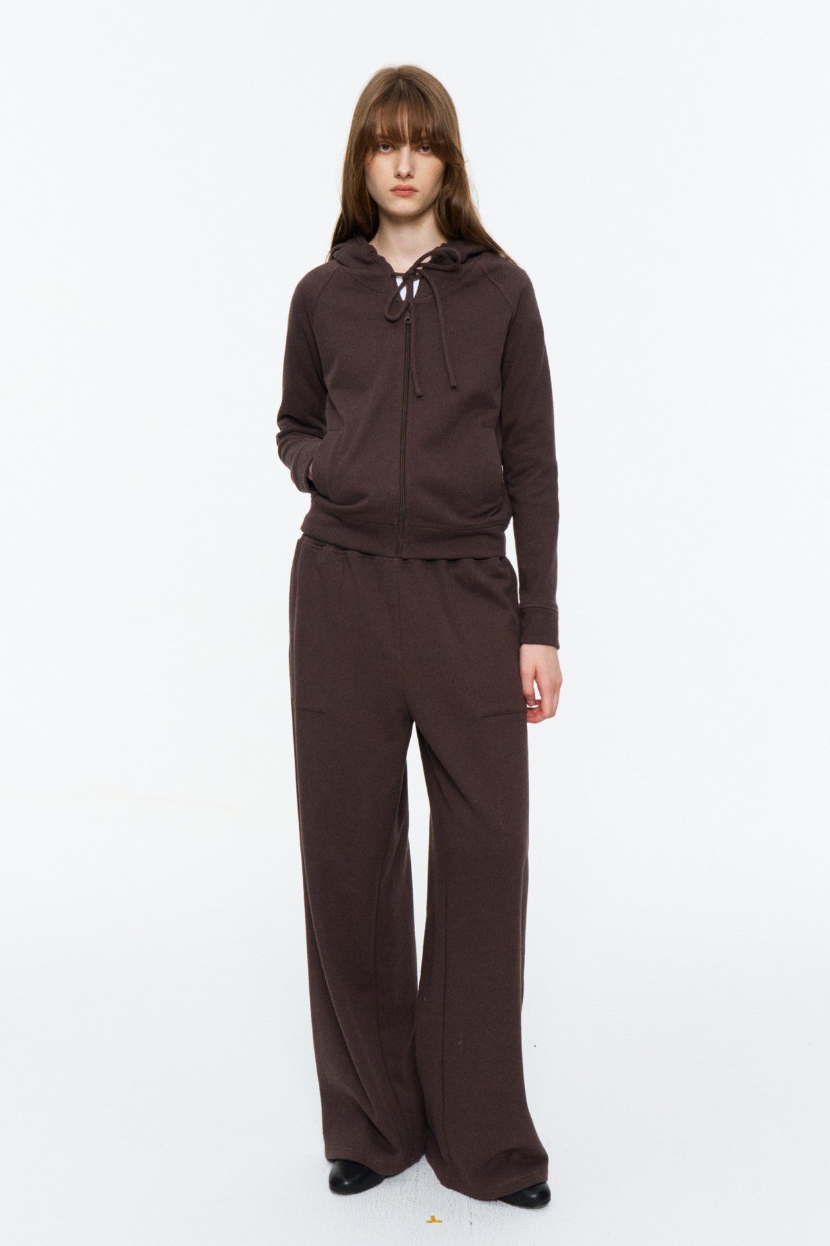 Elastic-Waist Long Sweatpants Deep Brown Purple