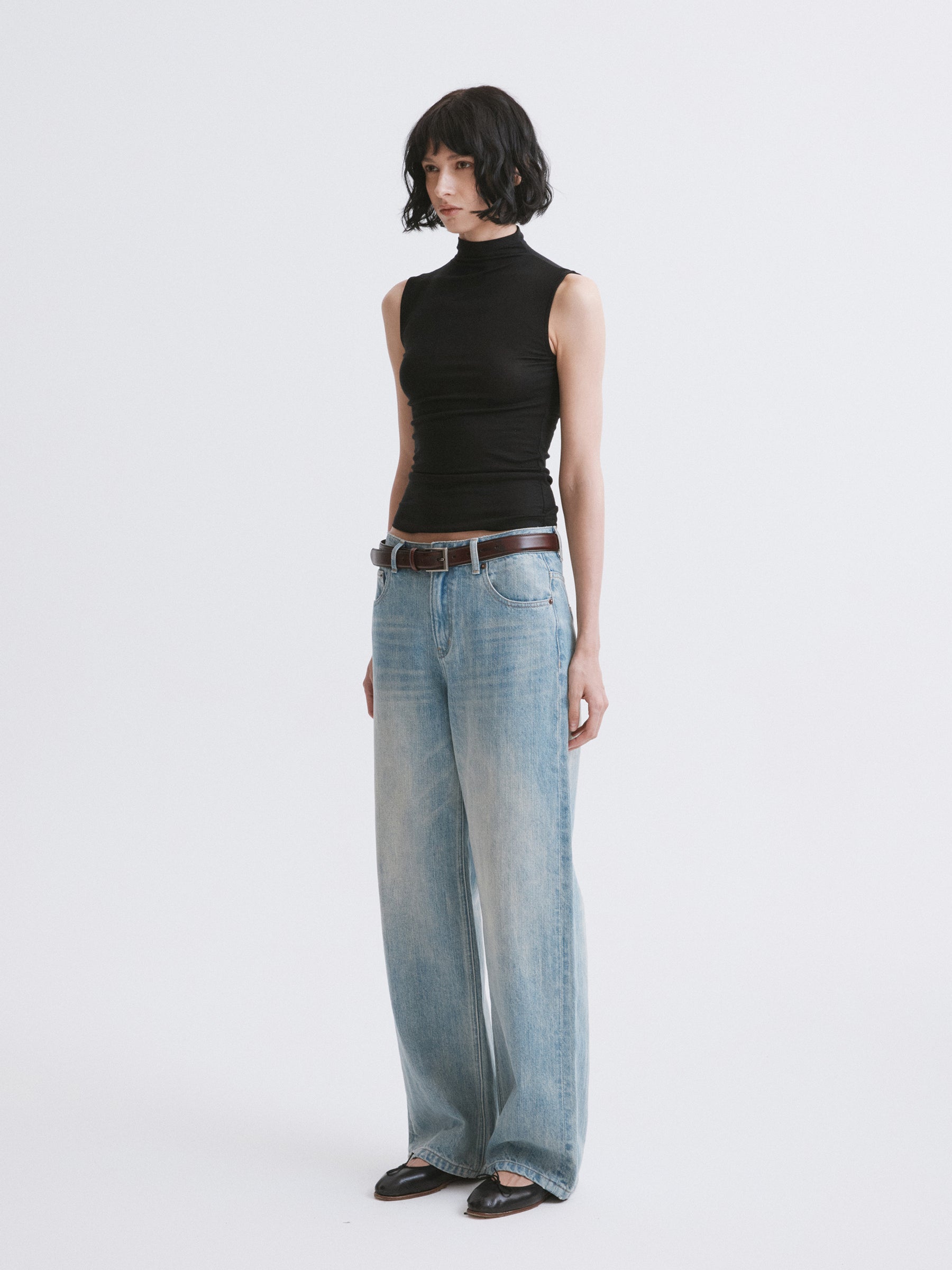 Mock Neck Knit Tank Top Black