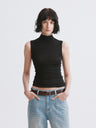 Mock Neck Knit Tank Top Black