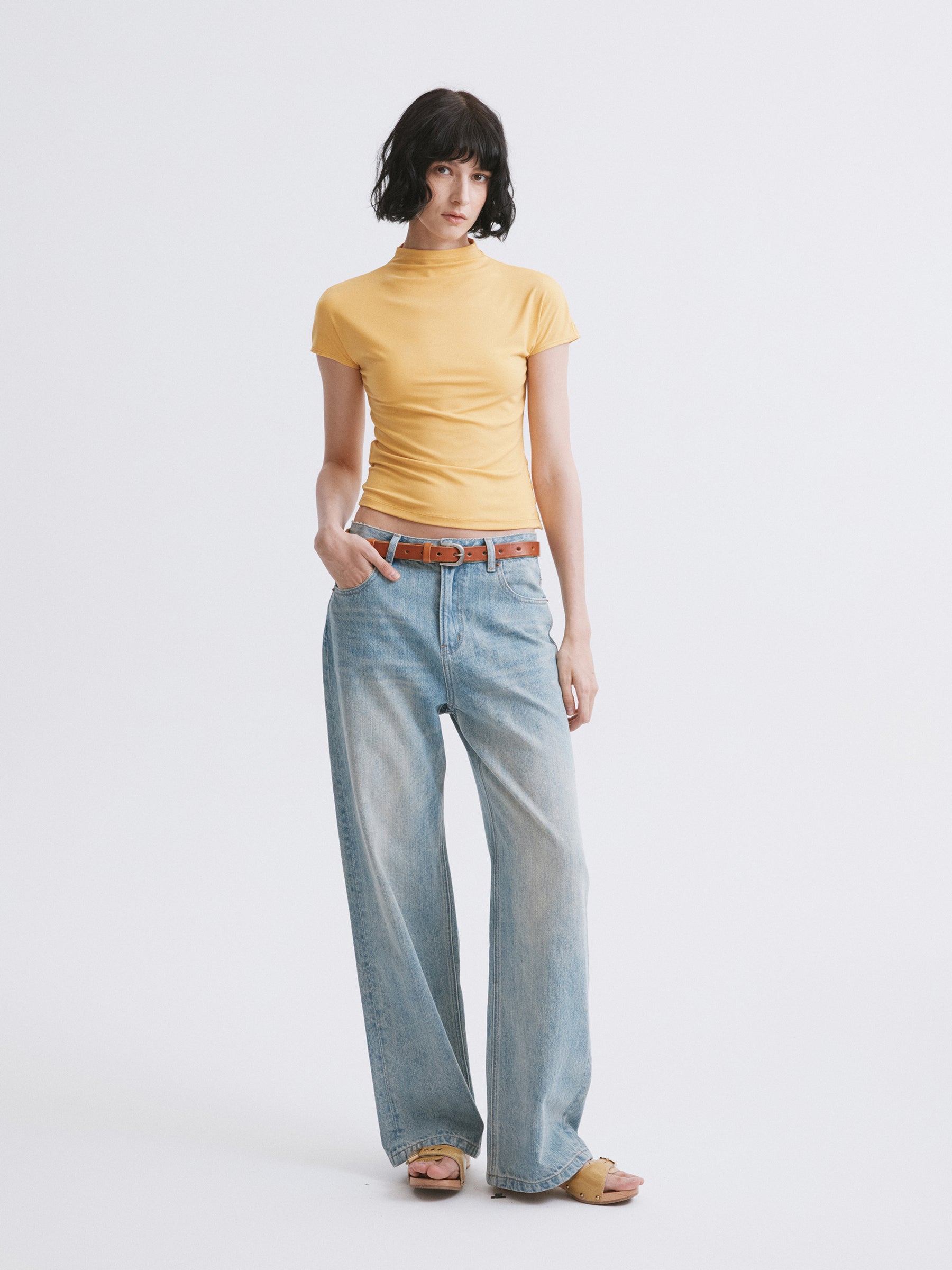 Mock Neck Slim Fit T-Shirt Yellow