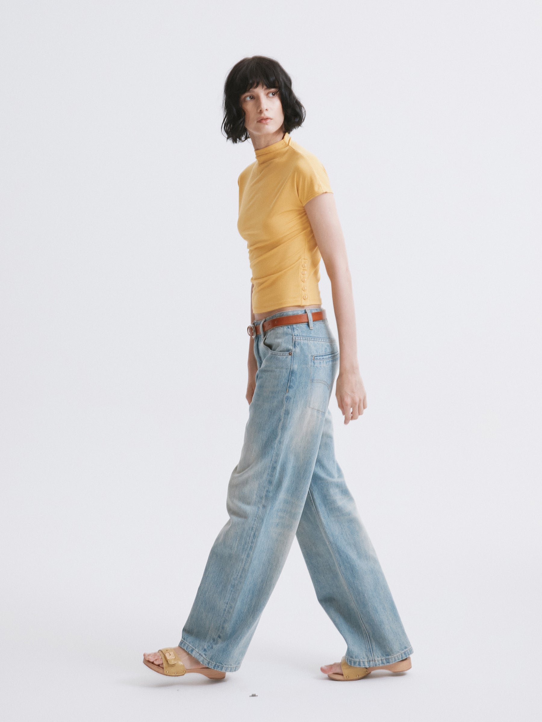 Mock Neck Slim Fit T-Shirt Yellow