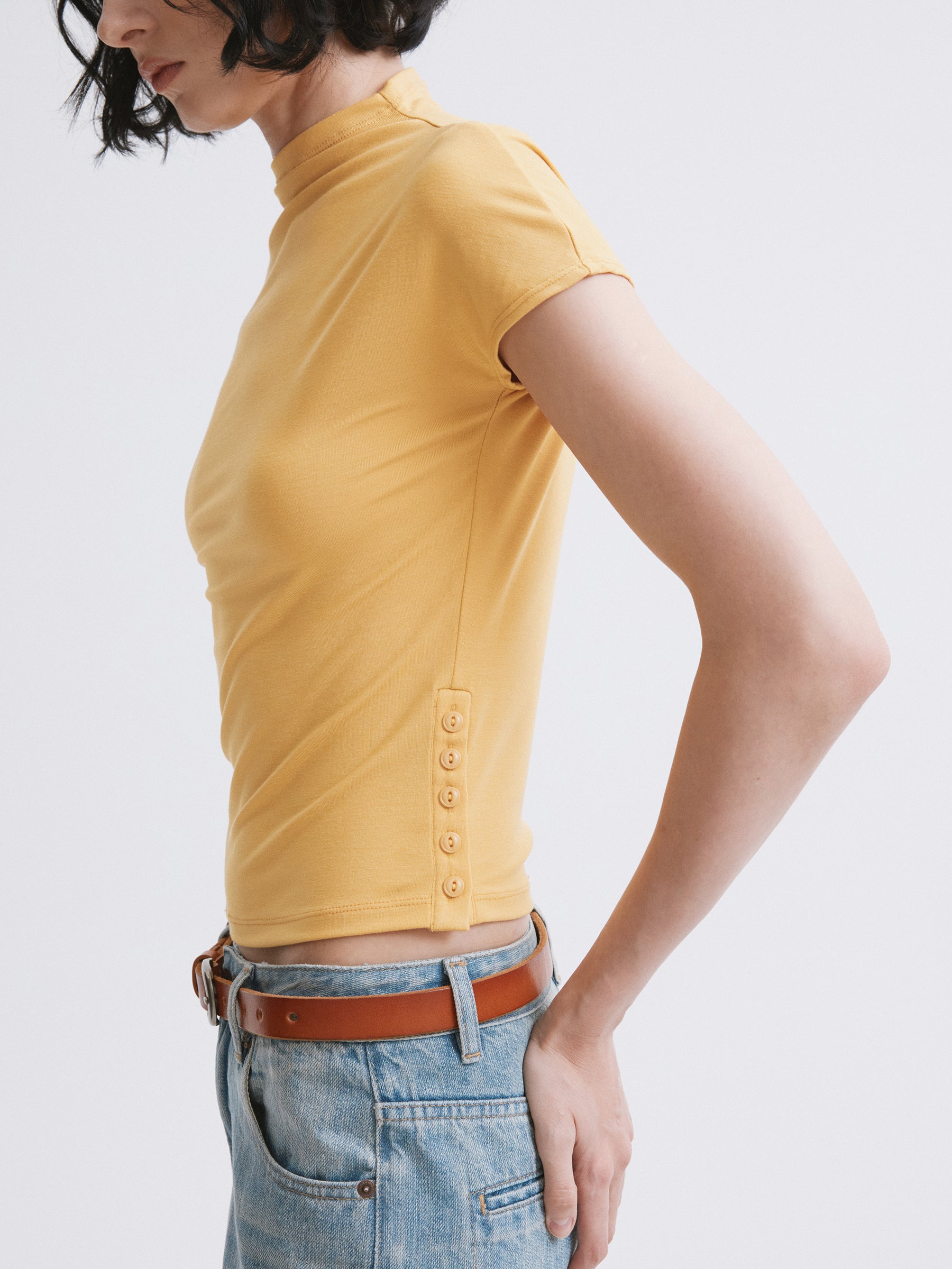 Mock Neck Slim Fit T-Shirt Yellow