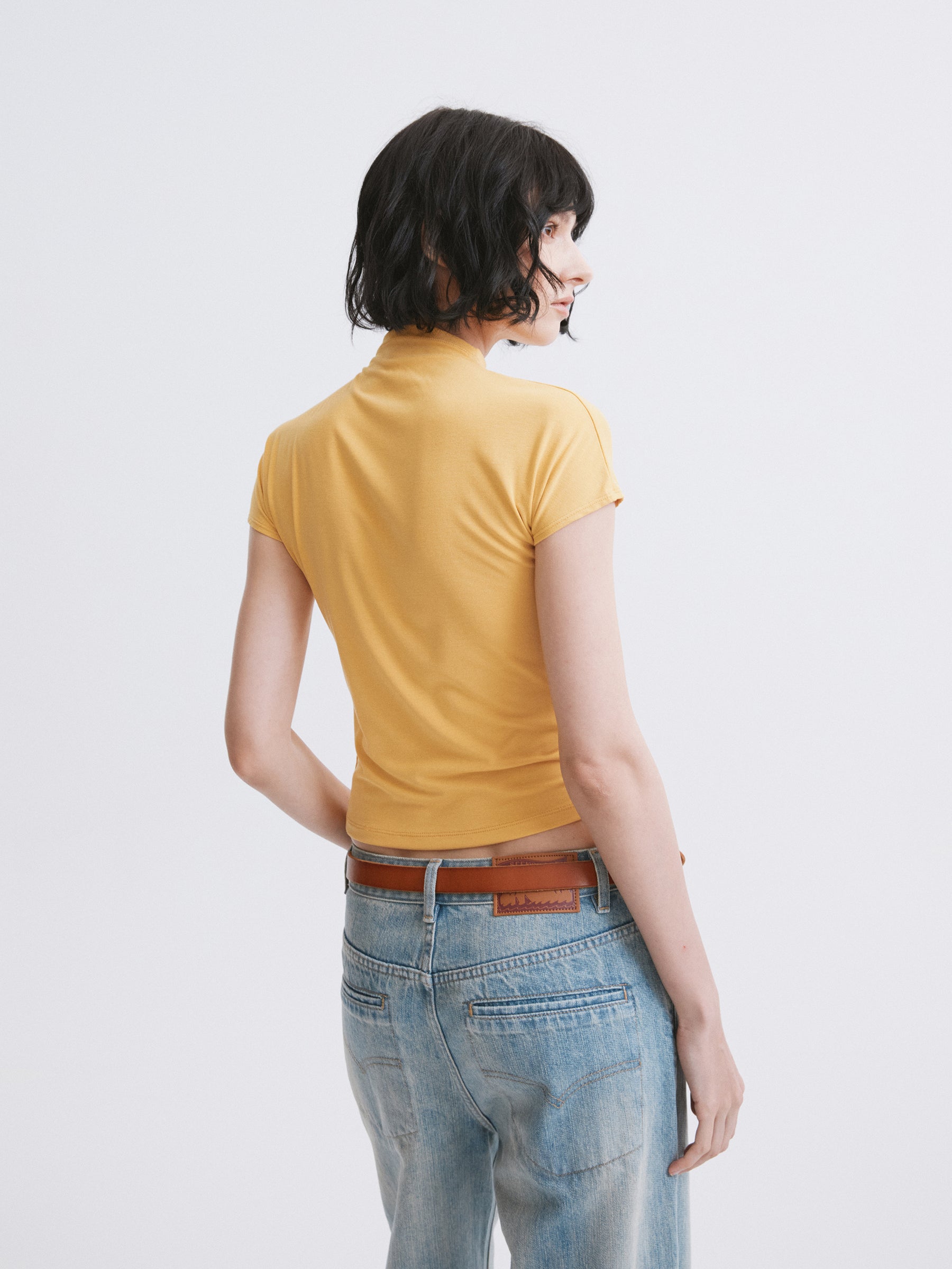 Mock Neck Slim Fit T-Shirt Yellow