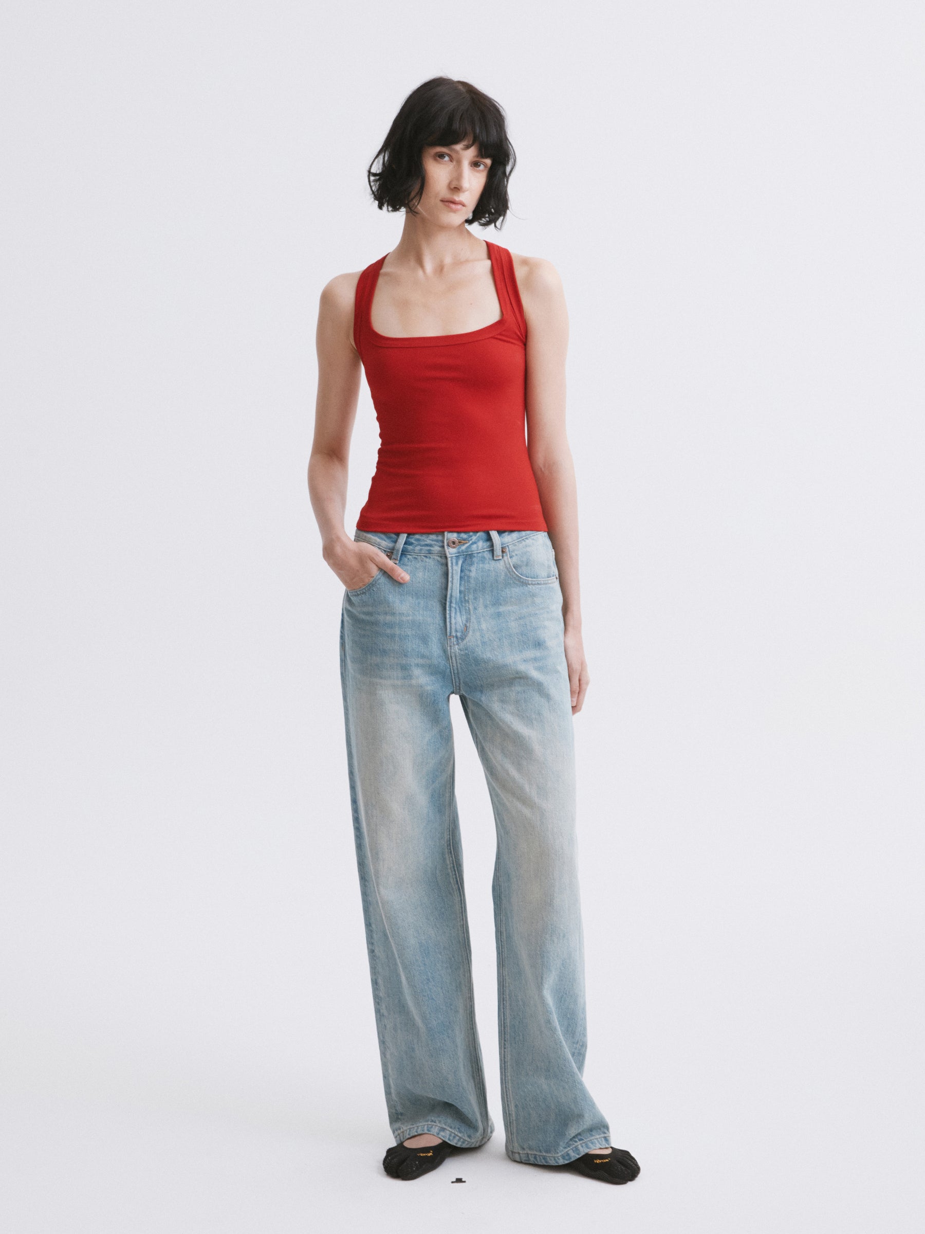 Mid-Low Rise Light Blue Washed Jeans Washing Blue